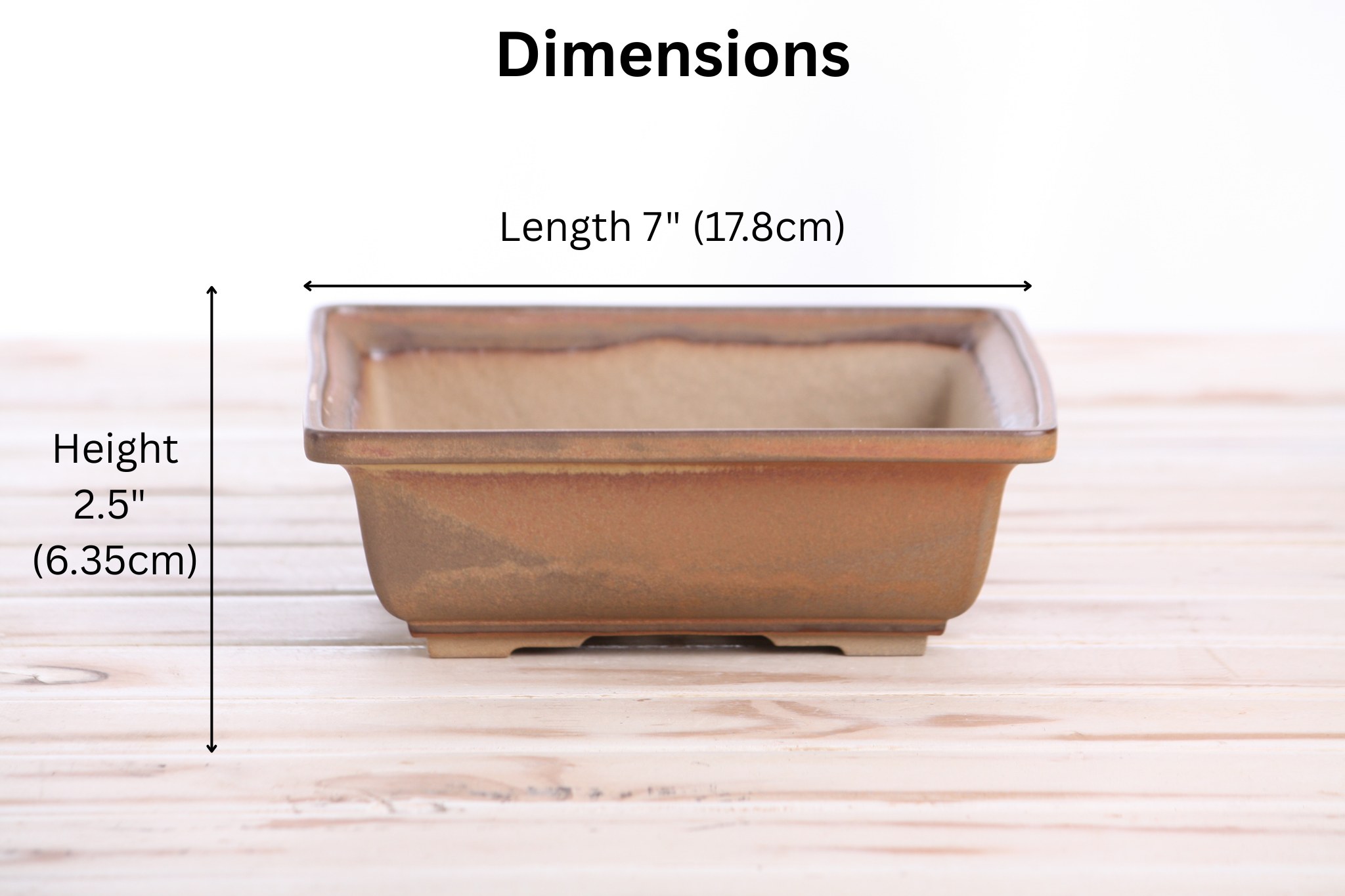 Willow Bonsai Ceramics Square Bonsai Pot 7 Inch – Low‑Profile Square Ceramic Bonsai & Succulent Planter with Accentuated Rim, High‑Fired Frost‑Proof Stoneware, Handmade in USA (Deep Stone)