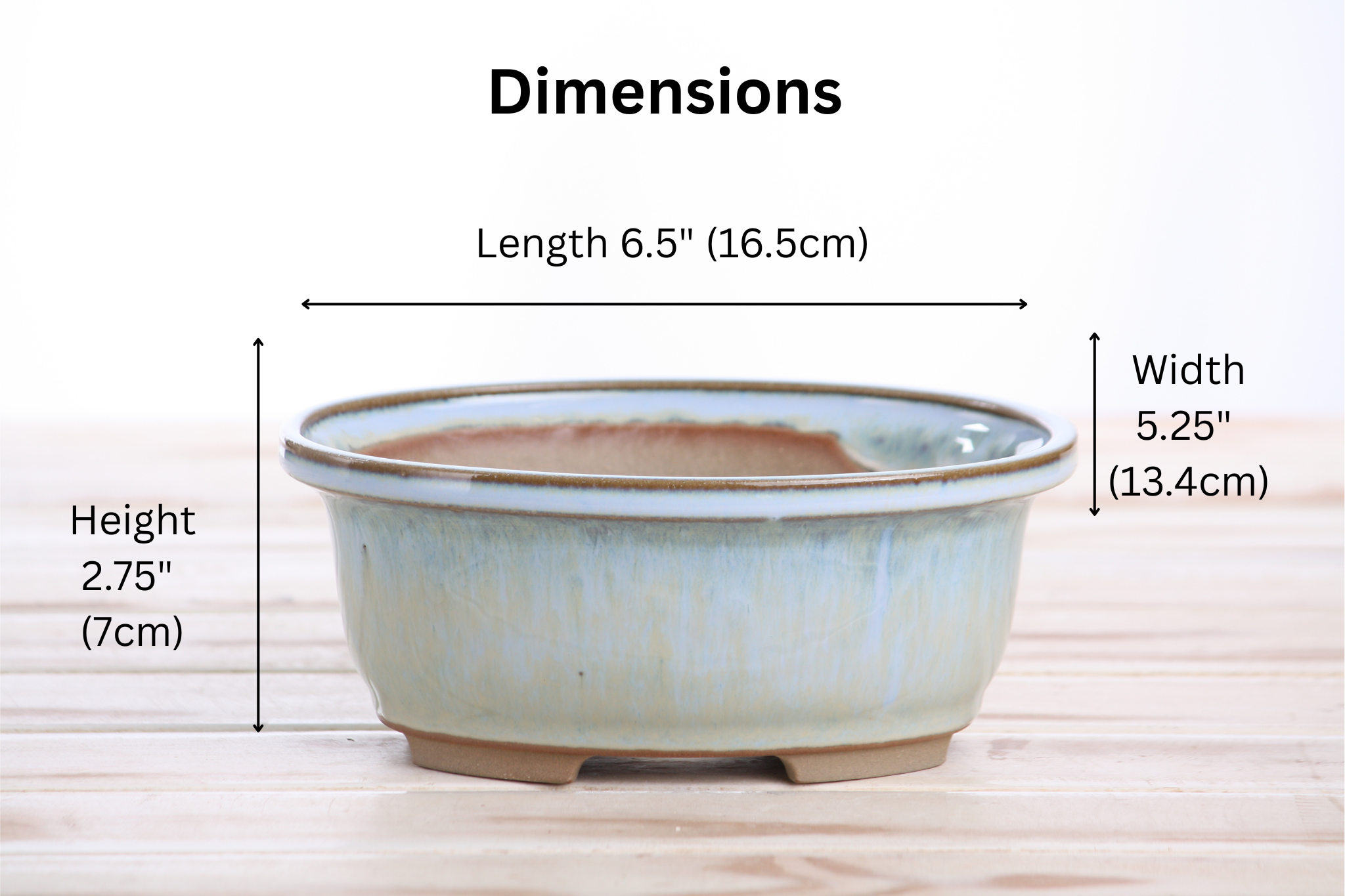 Willow Bonsai Ceramics Fat Bonsai Pot 6.5 Inch – Bold Oval Ceramic Bonsai & Succulent Planter with Accentuated Rim, High‑Fired Frost‑Proof Stoneware, Handmade in USA (Glacier)