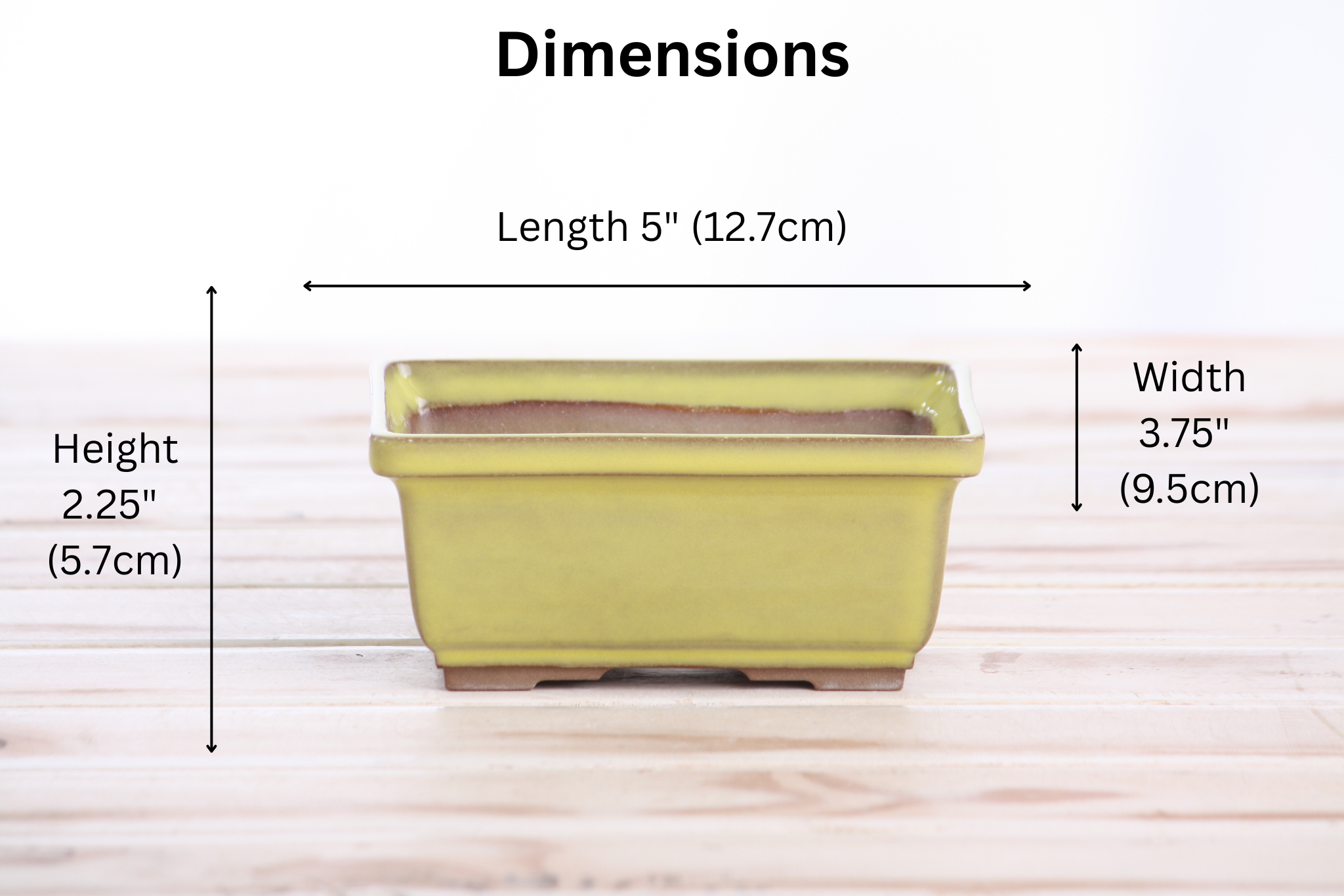 Willow Bonsai Ceramics Rectangle Deep Bonsai Pot 5 Inch – Higher‑Profile Rectangular Ceramic Bonsai & Succulent Planter with Accentuated Rim, High‑Fired Frost‑Proof Stoneware, Handmade in USA (Yellow)