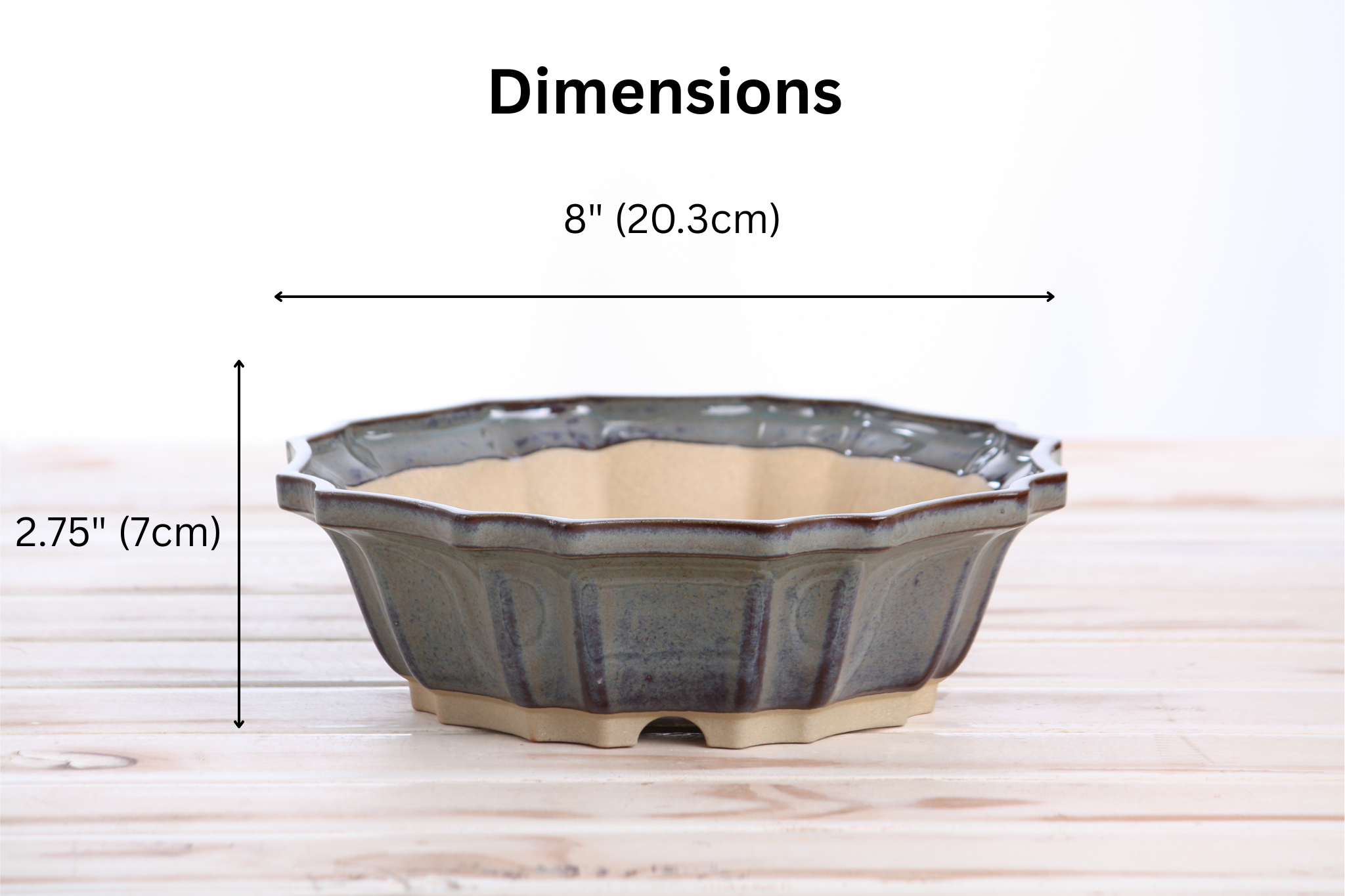 Willow Bonsai Ceramics Flower Design Bonsai Pot 8 Inch – Elegant Ceramic Bonsai & Succulent Planter, High‑Fired Frost‑Proof Stoneware with Drainage & Wiring Holes, Handmade in USA (Starry Night)