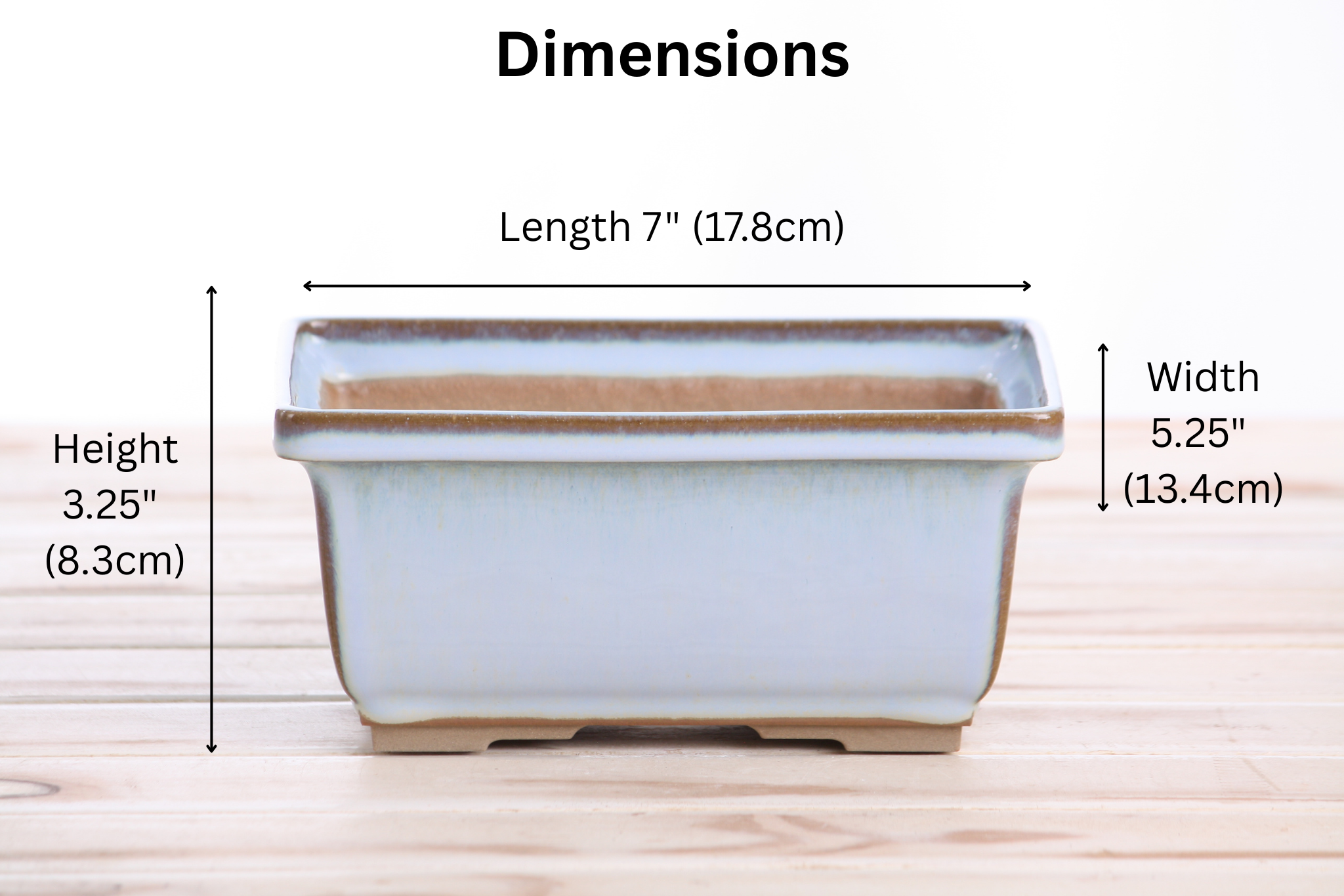 Willow Bonsai Ceramics Rectangle Deep Bonsai Pot 7 Inch – Higher‑Profile Rectangular Ceramic Bonsai & Succulent Planter with Accentuated Rim, High‑Fired Frost‑Proof Stoneware, Handmade in USA (Glacier)