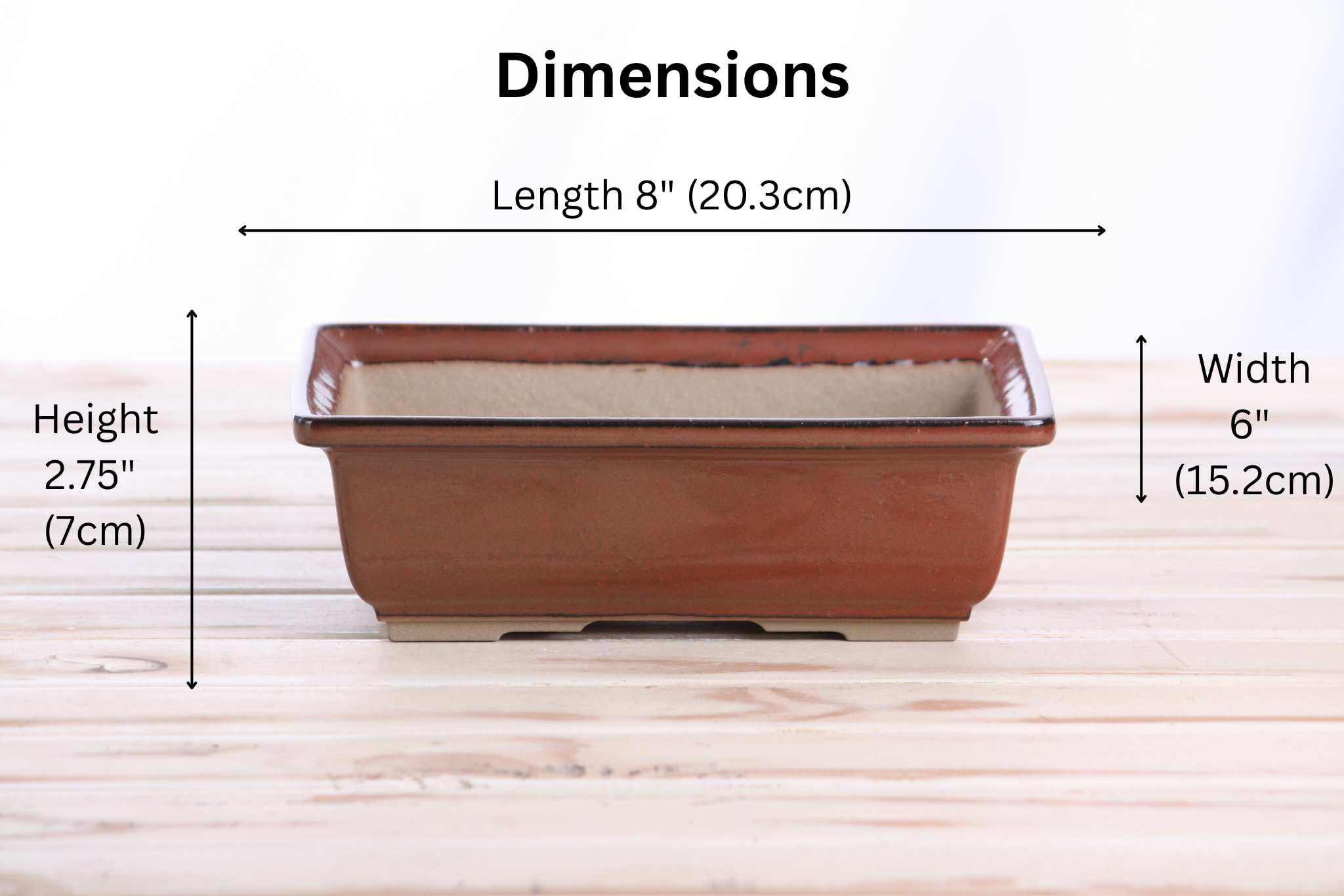 Willow Bonsai Ceramics Rectangle Bonsai Pot 8 Inch – Lower‑Profile Rectangular Ceramic Bonsai & Succulent Planter with Accentuated Rim, High‑Fired Frost‑Proof Stoneware, Handmade in USA (Sunset)