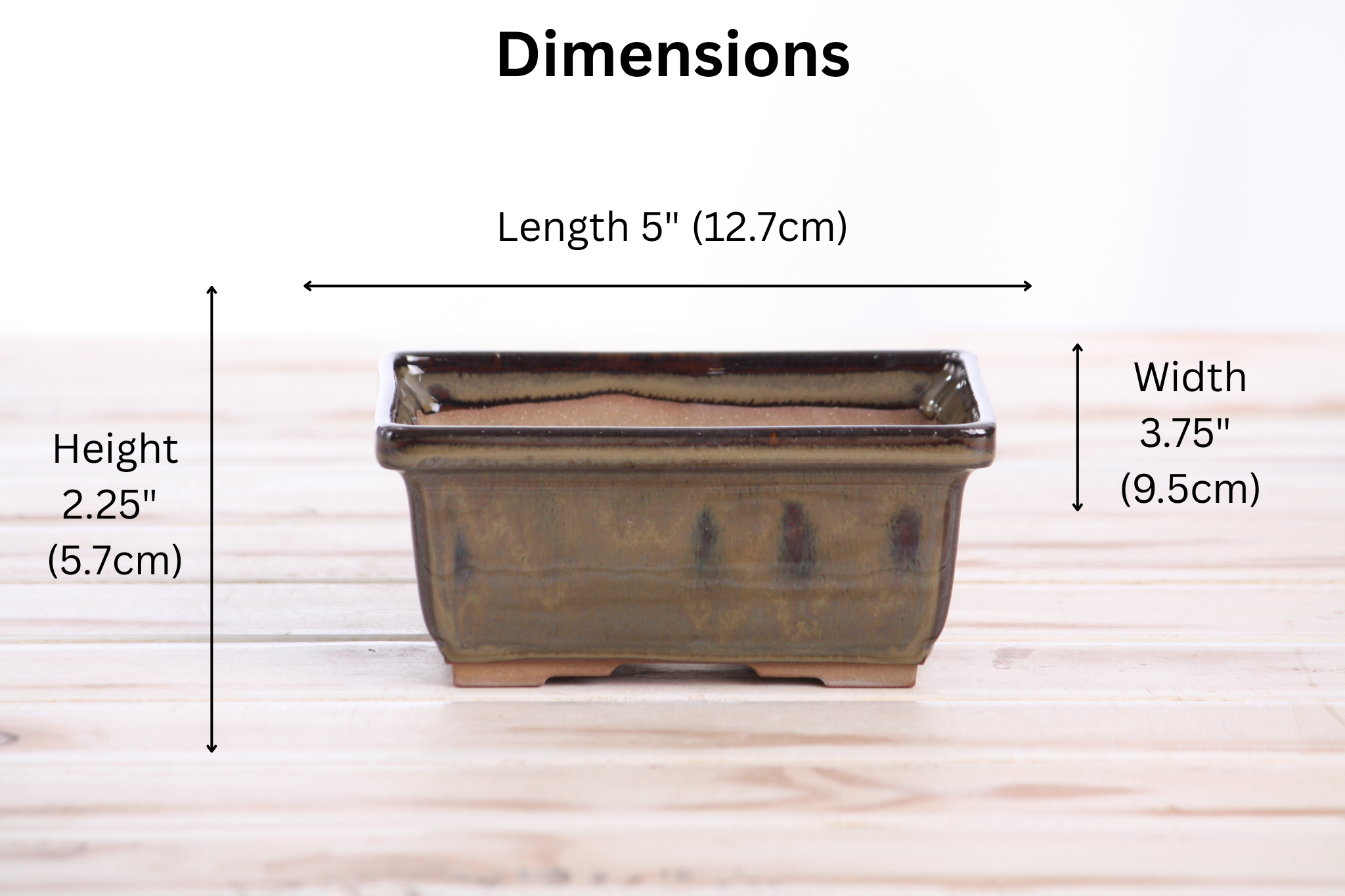 Willow Bonsai Ceramics Rectangle Deep Bonsai Pot 5 Inch – Higher‑Profile Rectangular Ceramic Bonsai & Succulent Planter with Accentuated Rim, High‑Fired Frost‑Proof Stoneware, Handmade in USA (Dark Honey)