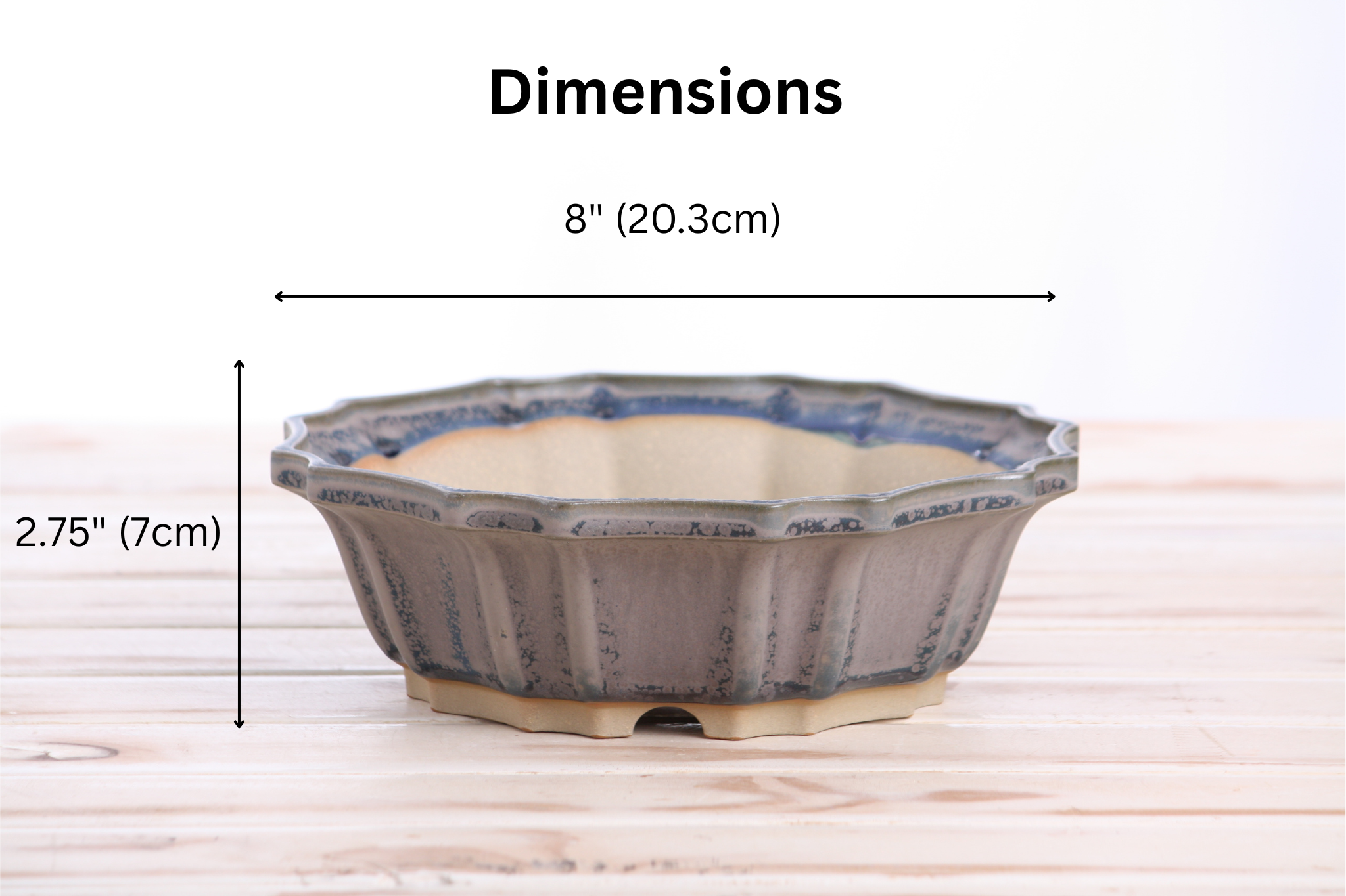 Willow Bonsai Ceramics Flower Design Bonsai Pot 8 Inch – Elegant Ceramic Bonsai & Succulent Planter, High‑Fired Frost‑Proof Stoneware with Drainage & Wiring Holes, Handmade in USA (Ocean)