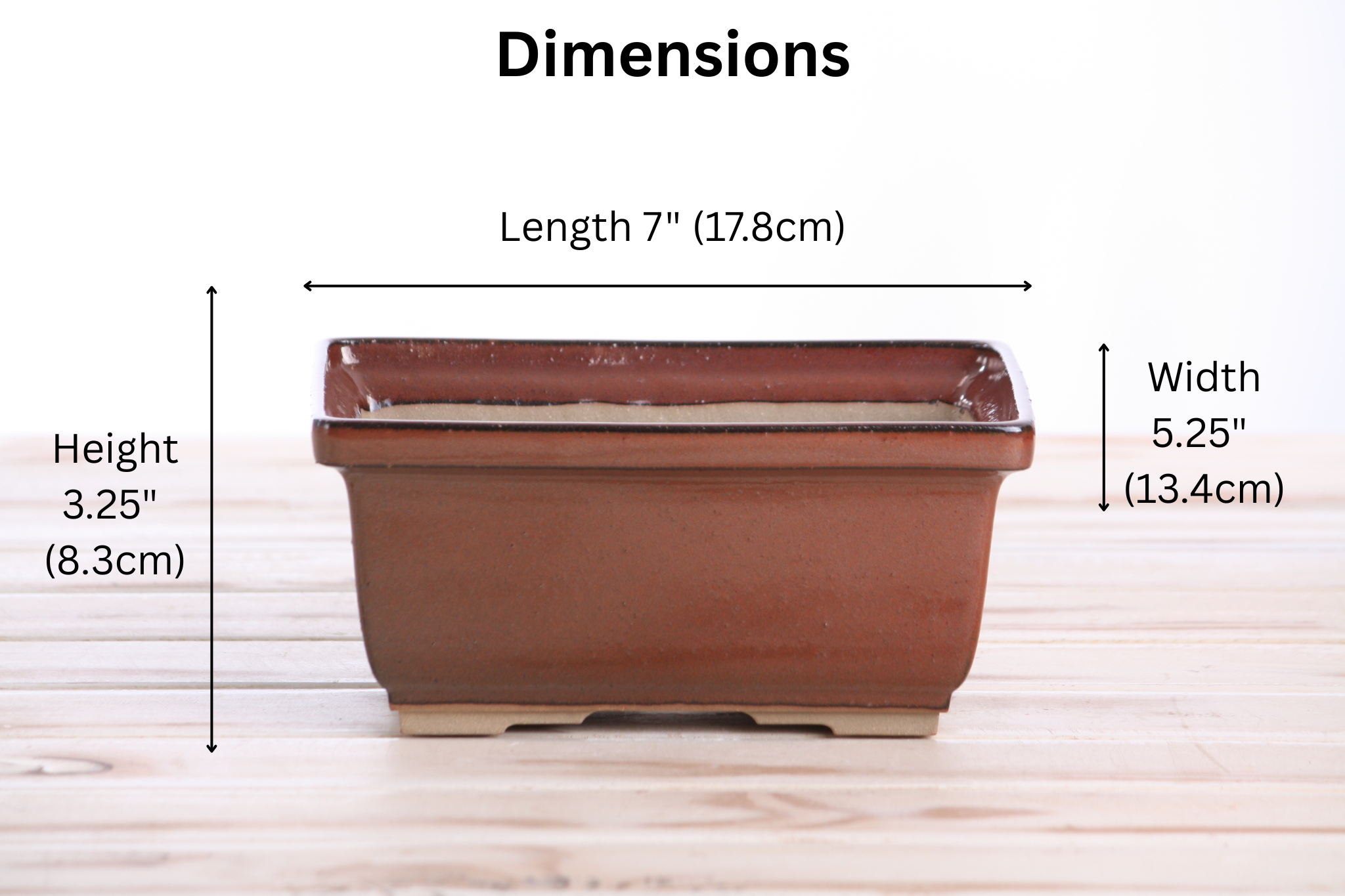 Willow Bonsai Ceramics Rectangle Deep Bonsai Pot 7 Inch – Higher‑Profile Rectangular Ceramic Bonsai & Succulent Planter with Accentuated Rim, High‑Fired Frost‑Proof Stoneware, Handmade in USA (Sunset)