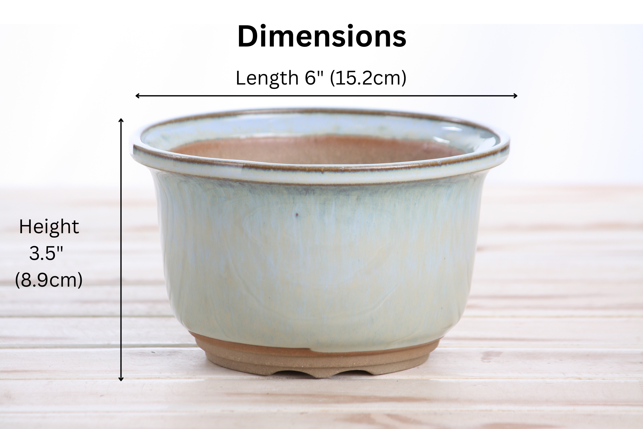 Willow Bonsai Ceramics Flute Bonsai Pot 6 Inch – Round Semi‑Cascade Ceramic Bonsai & Succulent Planter with Fluted Profile and Banded Base, High‑Fired Frost‑Proof Stoneware, Handmade in USA (Glacier)