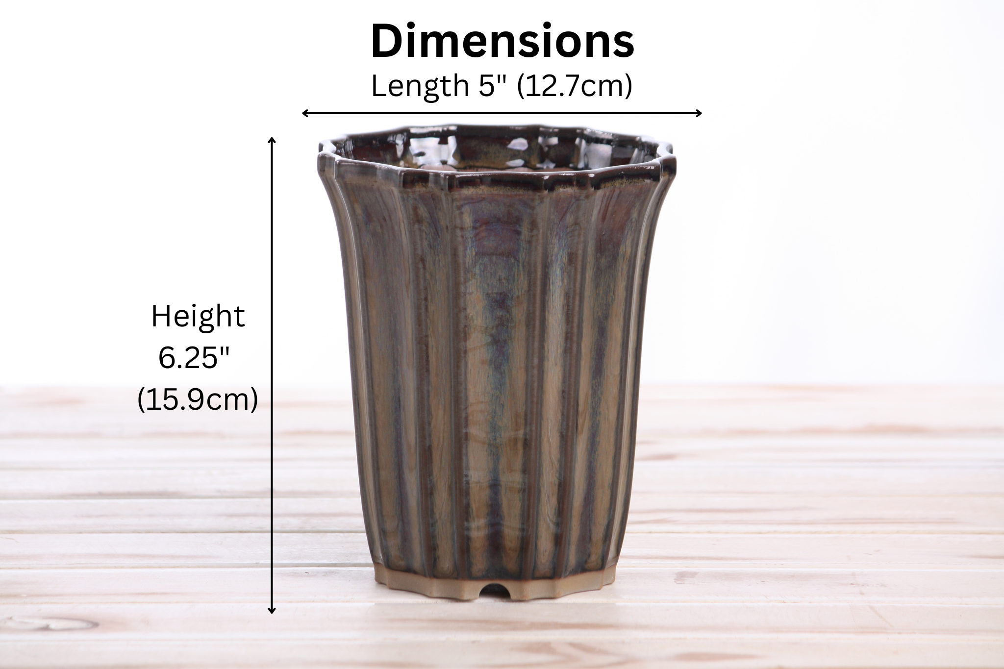 Willow Bonsai Ceramics Flower Design Cascade Bonsai Pot 5 Inch – Elegant Tall Ceramic Bonsai & Succulent Planter, High‑Fired Frost‑Proof Stoneware with Drainage & Wiring Holes, Handmade in USA (Dark Honey)