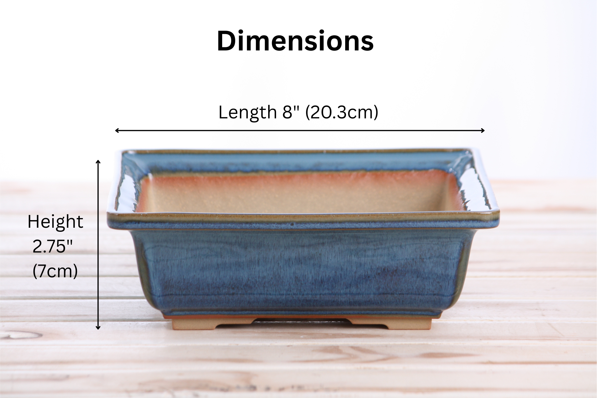 Willow Bonsai Ceramics Square Bonsai Pot 8 Inch – Low‑Profile Square Ceramic Bonsai & Succulent Planter with Accentuated Rim, High‑Fired Frost‑Proof Stoneware, Handmade in USA (Peacock 2025)