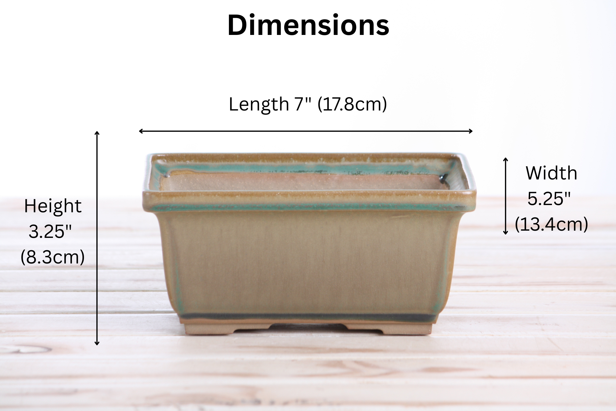 Willow Bonsai Ceramics Rectangle Deep Bonsai Pot 7 Inch – Higher‑Profile Rectangular Ceramic Bonsai & Succulent Planter with Accentuated Rim, High‑Fired Frost‑Proof Stoneware, Handmade in USA (Speckled Moss)