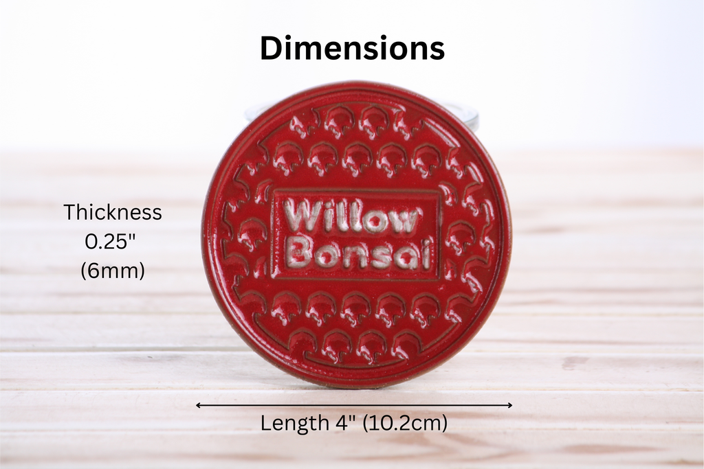 Willow Bonsai Ceramic Coaster – 4 Inch Handmade Stoneware Drink Coaster with Indented Moat Design, Willow Logo Detail, Cork Backing Pads, Made in Colorado, USA (Red)