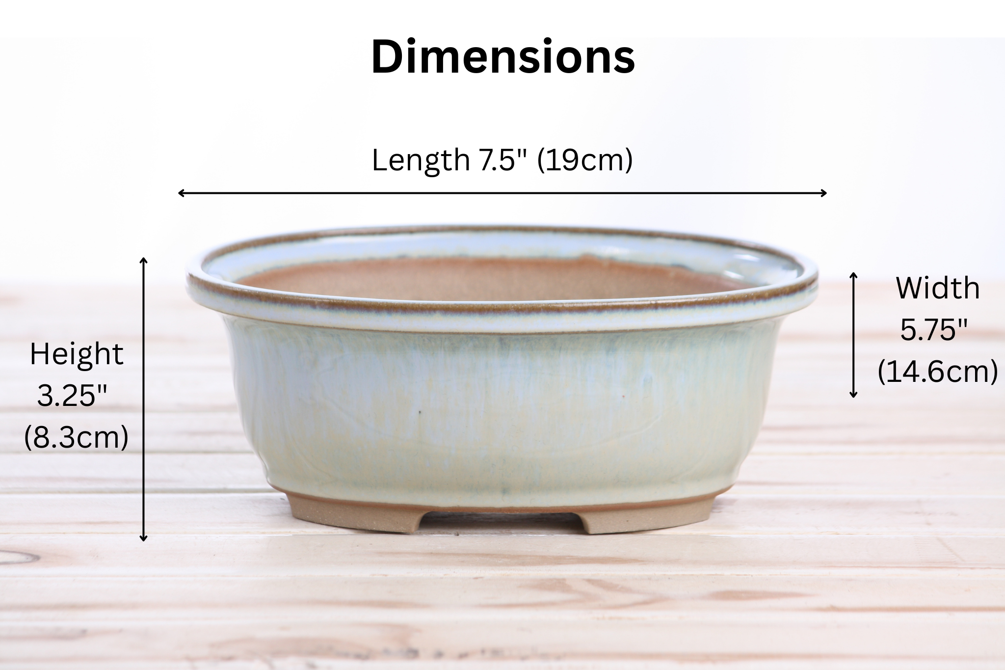 Willow Bonsai Ceramics Fat Bonsai Pot 7.5 Inch – Bold Oval Ceramic Bonsai & Succulent Planter with Accentuated Rim, High‑Fired Frost‑Proof Stoneware, Handmade in USA (Glacier)