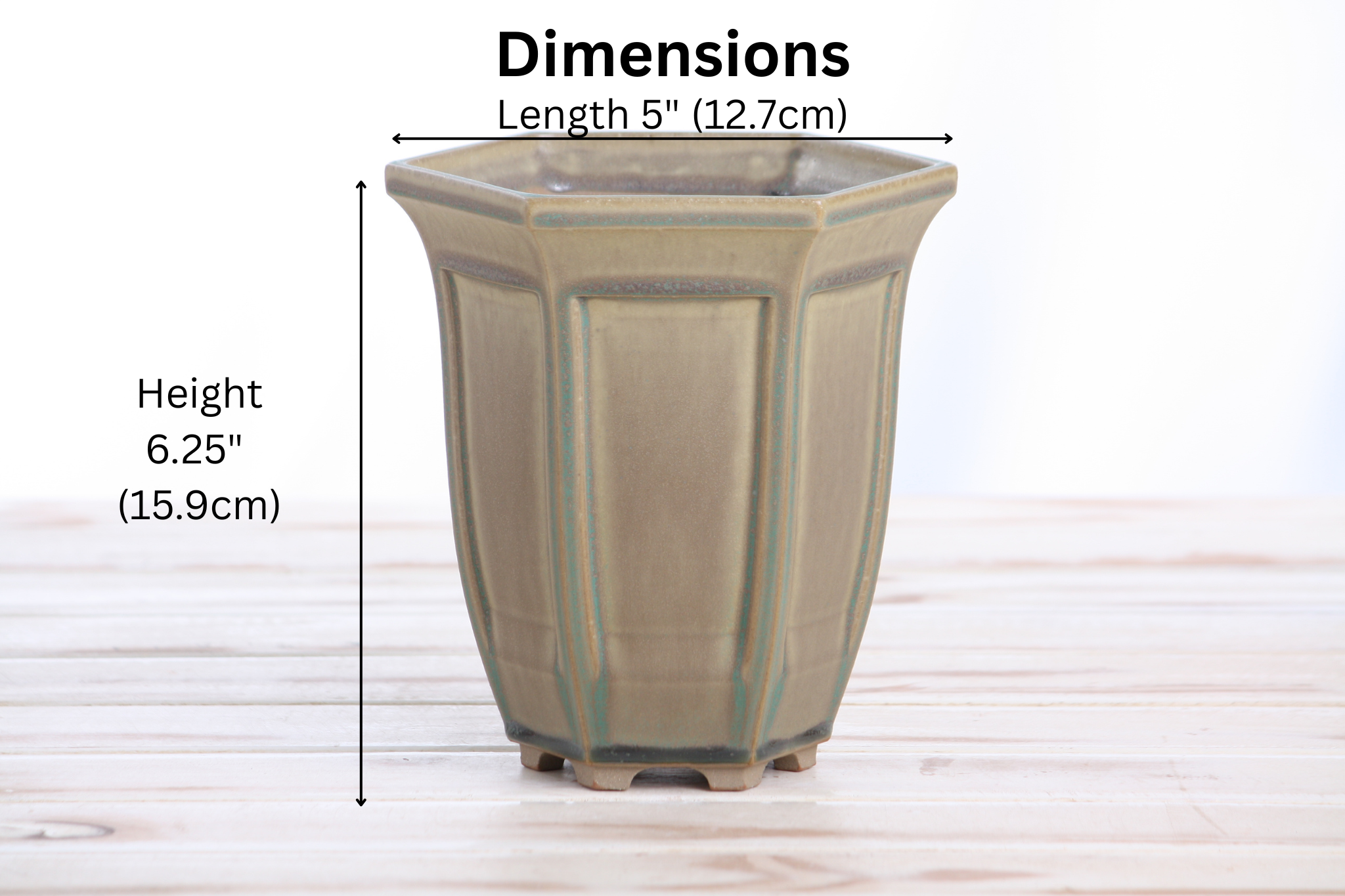 Willow Bonsai Ceramics Hexagonal Windowed Cascade Bonsai Pot 5 Inch – Tall Ceramic Cascade Planter, High‑Fired Frost‑Proof Stoneware with Drainage & Wiring Holes, Handmade in USA (Speckled Moss)