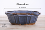 Willow Bonsai Ceramics Flower Design Bonsai Pot 8 Inch – Elegant Ceramic Bonsai & Succulent Planter, High‑Fired Frost‑Proof Stoneware with Drainage & Wiring Holes, Handmade in USA (Denim)