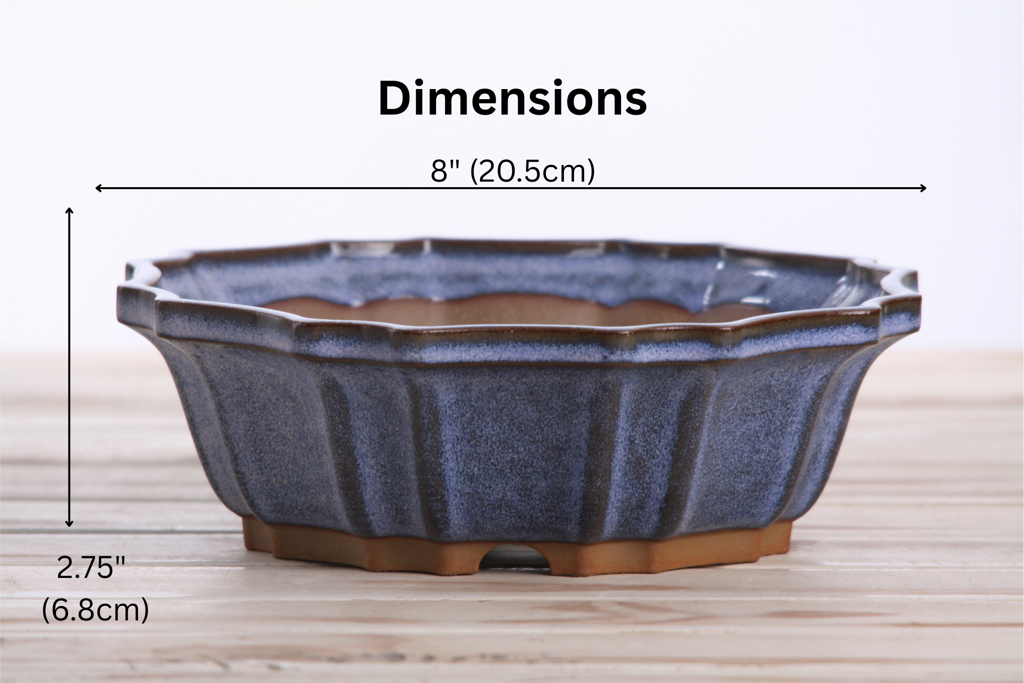 Willow Bonsai Ceramics Flower Design Bonsai Pot 8 Inch – Elegant Ceramic Bonsai & Succulent Planter, High‑Fired Frost‑Proof Stoneware with Drainage & Wiring Holes, Handmade in USA (Denim)