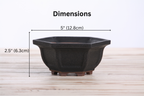 Willow Bonsai Ceramics Hexagonal Windowed Bonsai Pot 5 Inch – Semi‑Cascade Planter, High‑Fired Frost‑Proof Stoneware with Drainage & Wiring Holes, Handmade in USA (Matt Black)