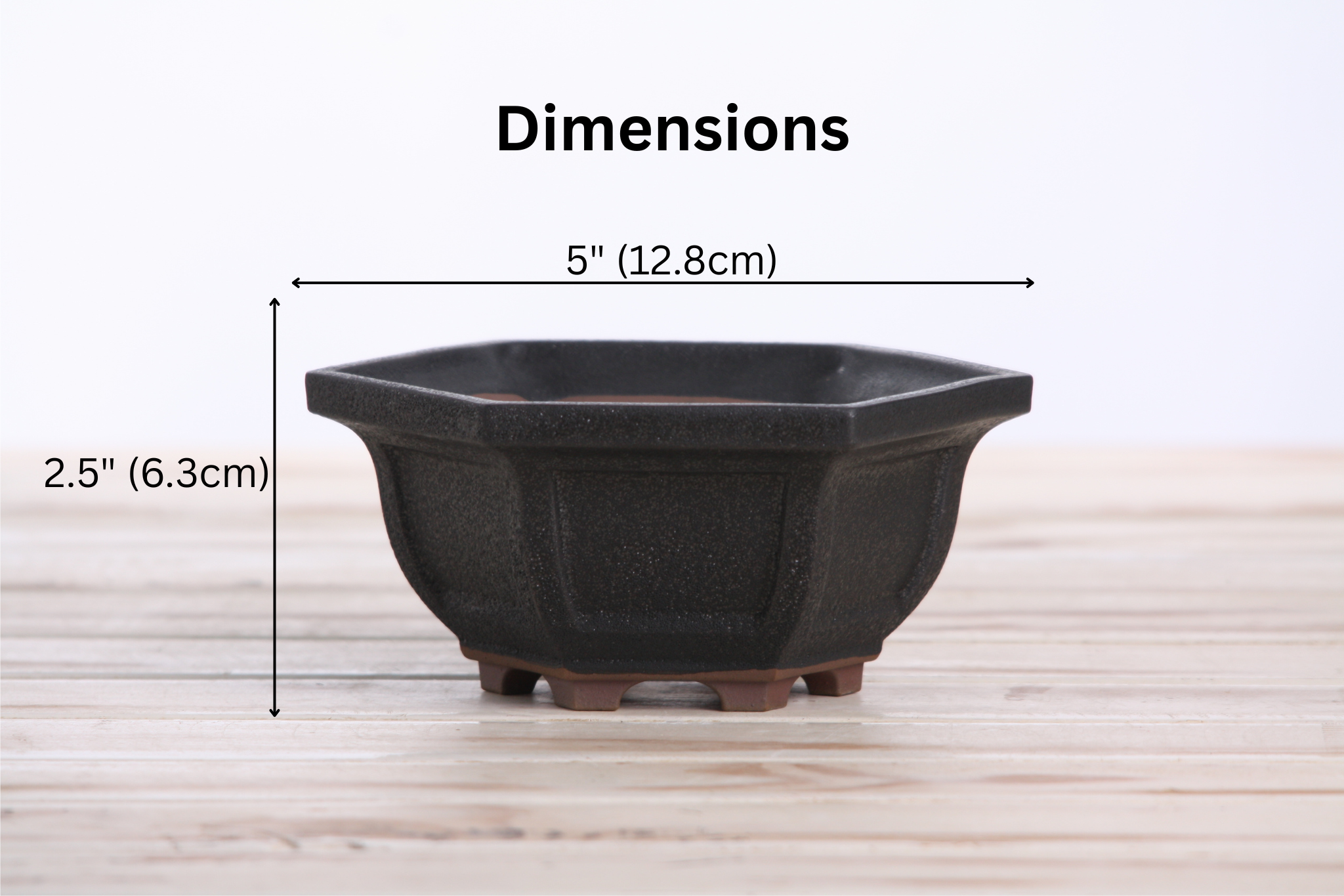 Willow Bonsai Ceramics Hexagonal Windowed Bonsai Pot 5 Inch – Semi‑Cascade Planter, High‑Fired Frost‑Proof Stoneware with Drainage & Wiring Holes, Handmade in USA (Matt Black)