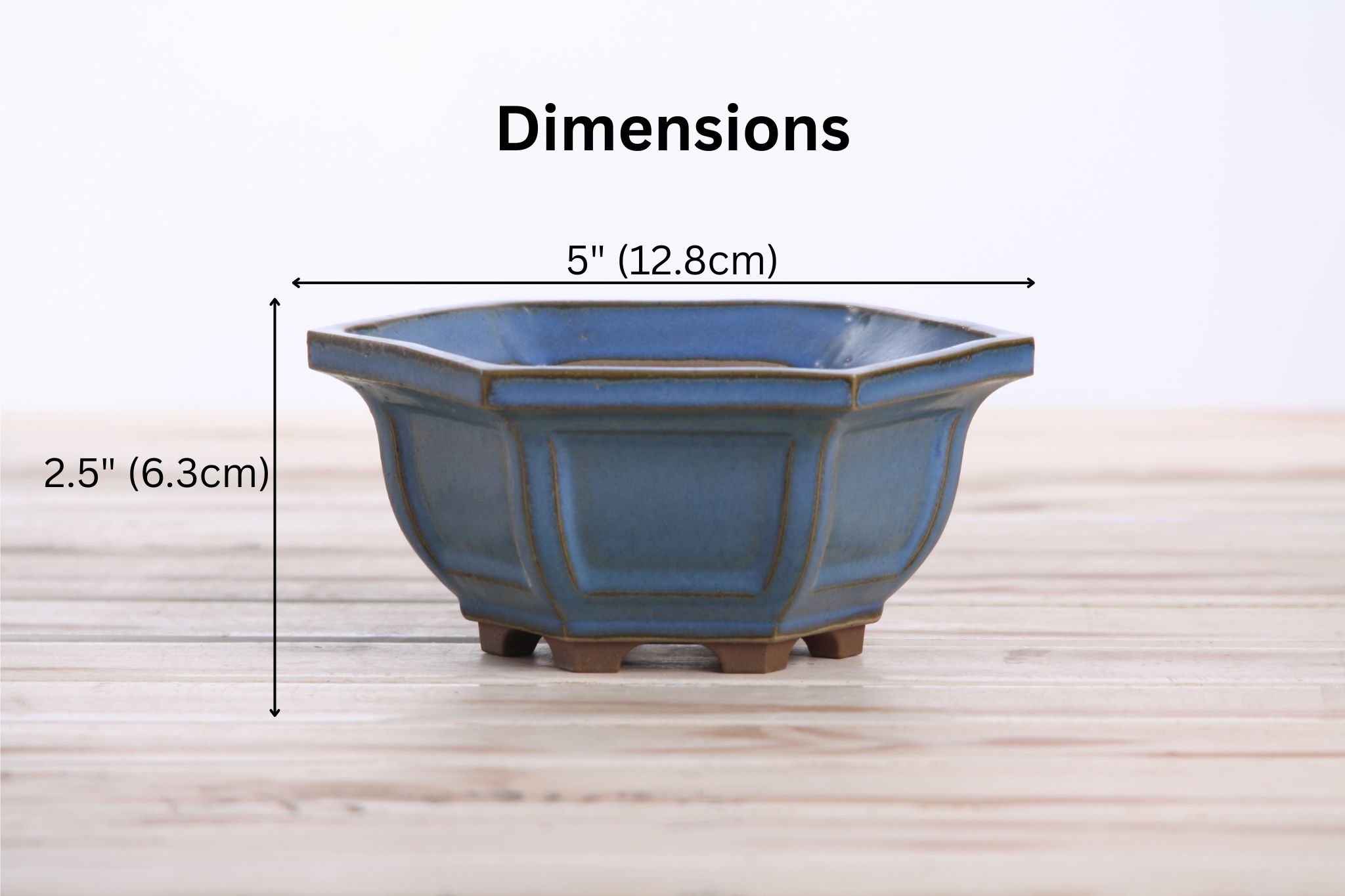 Willow Bonsai Ceramics Hexagonal Windowed Bonsai Pot 5 Inch – Semi‑Cascade Planter, High‑Fired Frost‑Proof Stoneware with Drainage & Wiring Holes, Handmade in USA (Peacock 2023)