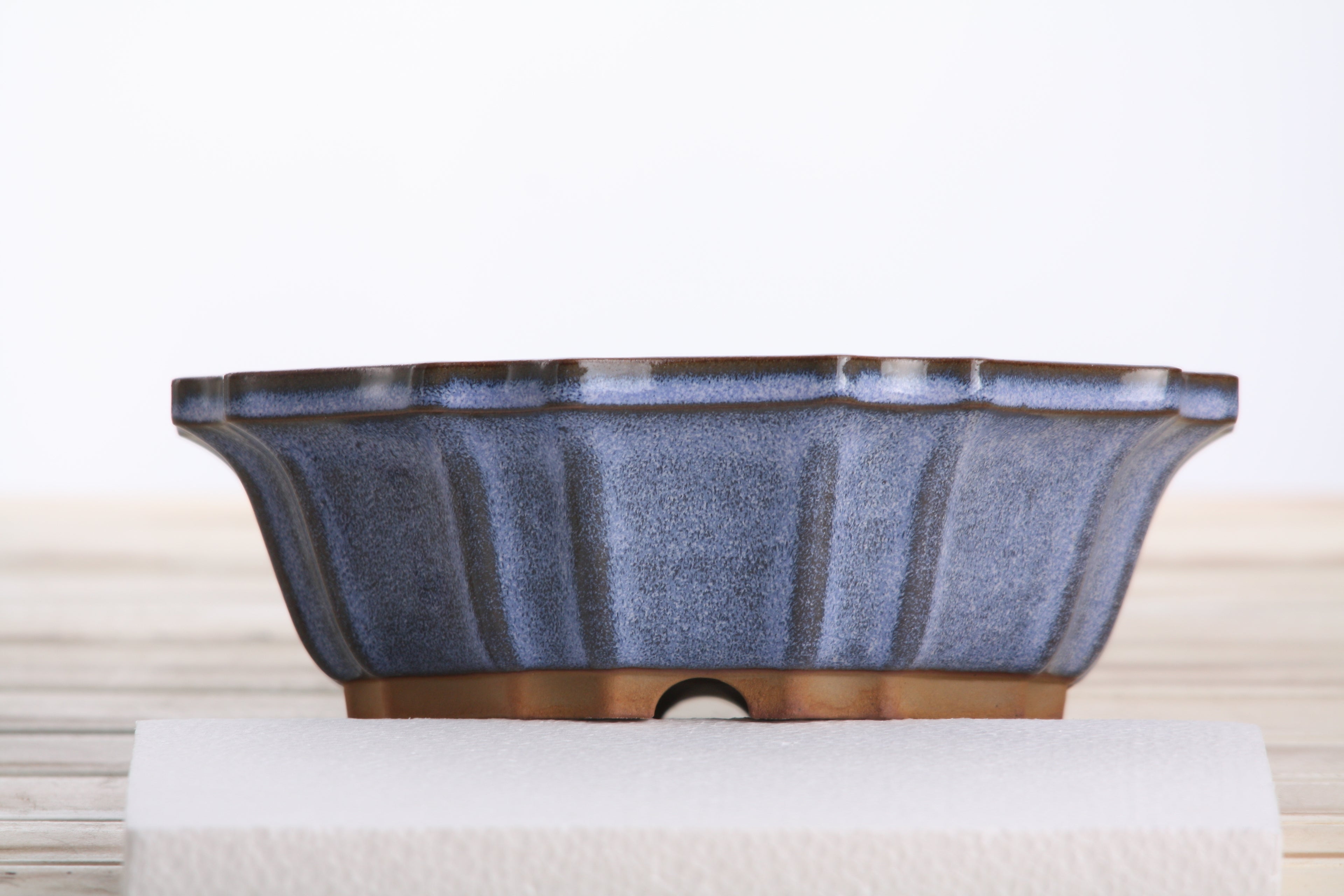Willow Bonsai Ceramics Flower Design Bonsai Pot 8 Inch – Elegant Ceramic Bonsai & Succulent Planter, High‑Fired Frost‑Proof Stoneware with Drainage & Wiring Holes, Handmade in USA (Denim)