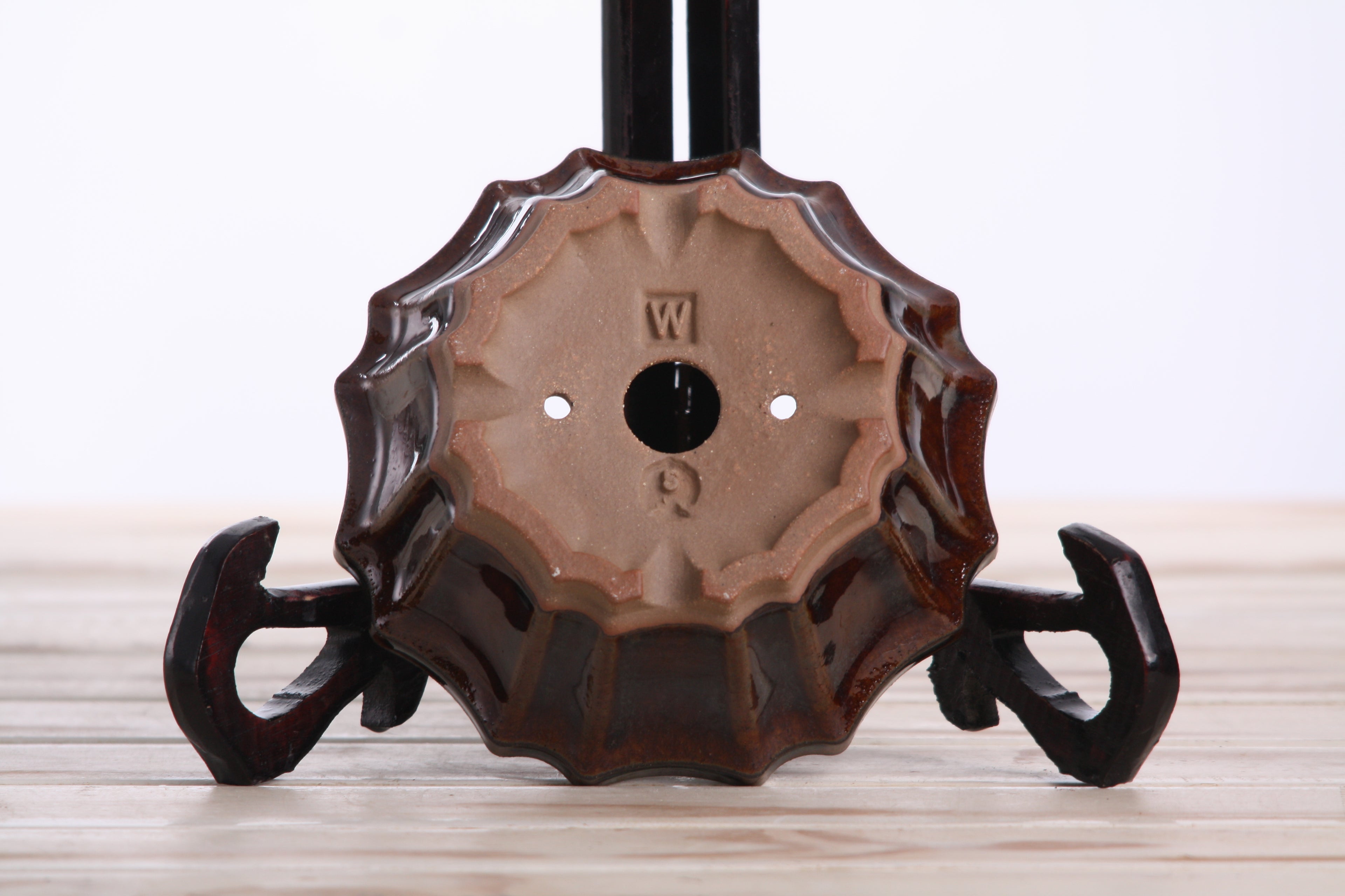 Willow Bonsai Ceramics Flower Design Bonsai Pot 5 Inch – Elegant Ceramic Bonsai & Succulent Planter, High‑Fired Frost‑Proof Stoneware with Drainage & Wiring Holes, Handmade in USA (Dark Honey)
