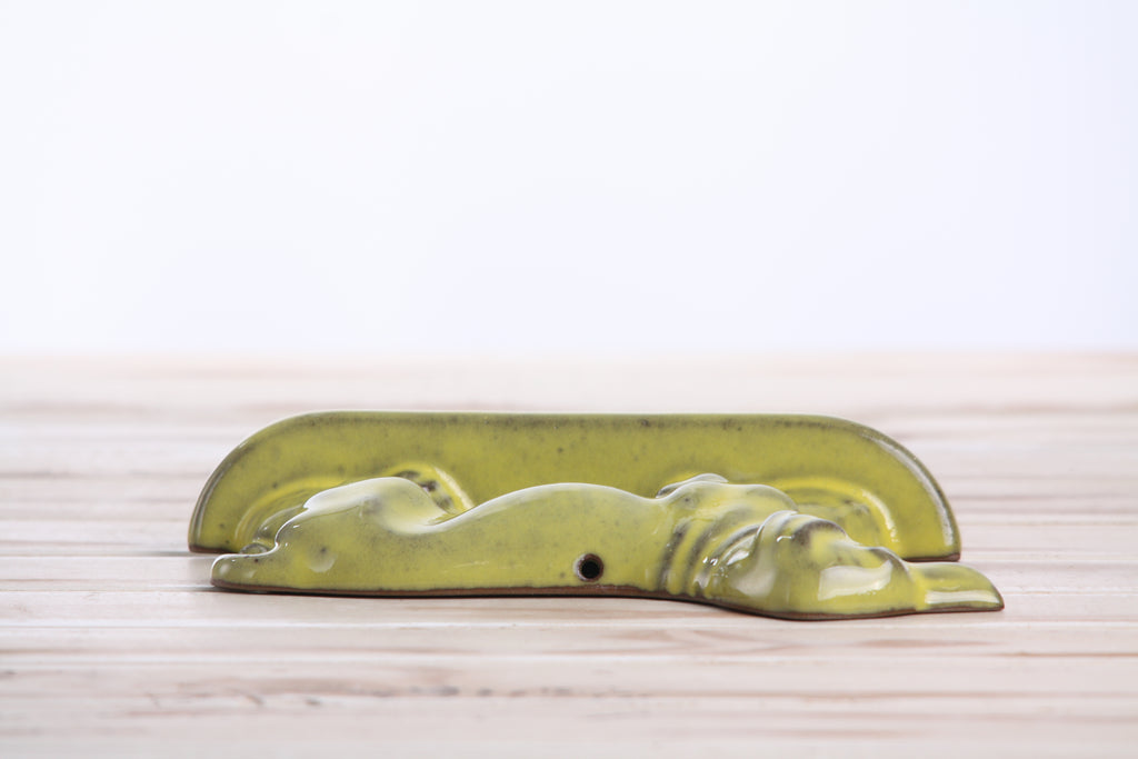 Willow Ceramics Dachshund Wall Hanging – Handmade Stoneware Ceramic Sausage Dog Wall Art with Metal Hanging Hook, High‑Fired Handmade Décor, Made in Colorado, USA (Yellow Left)