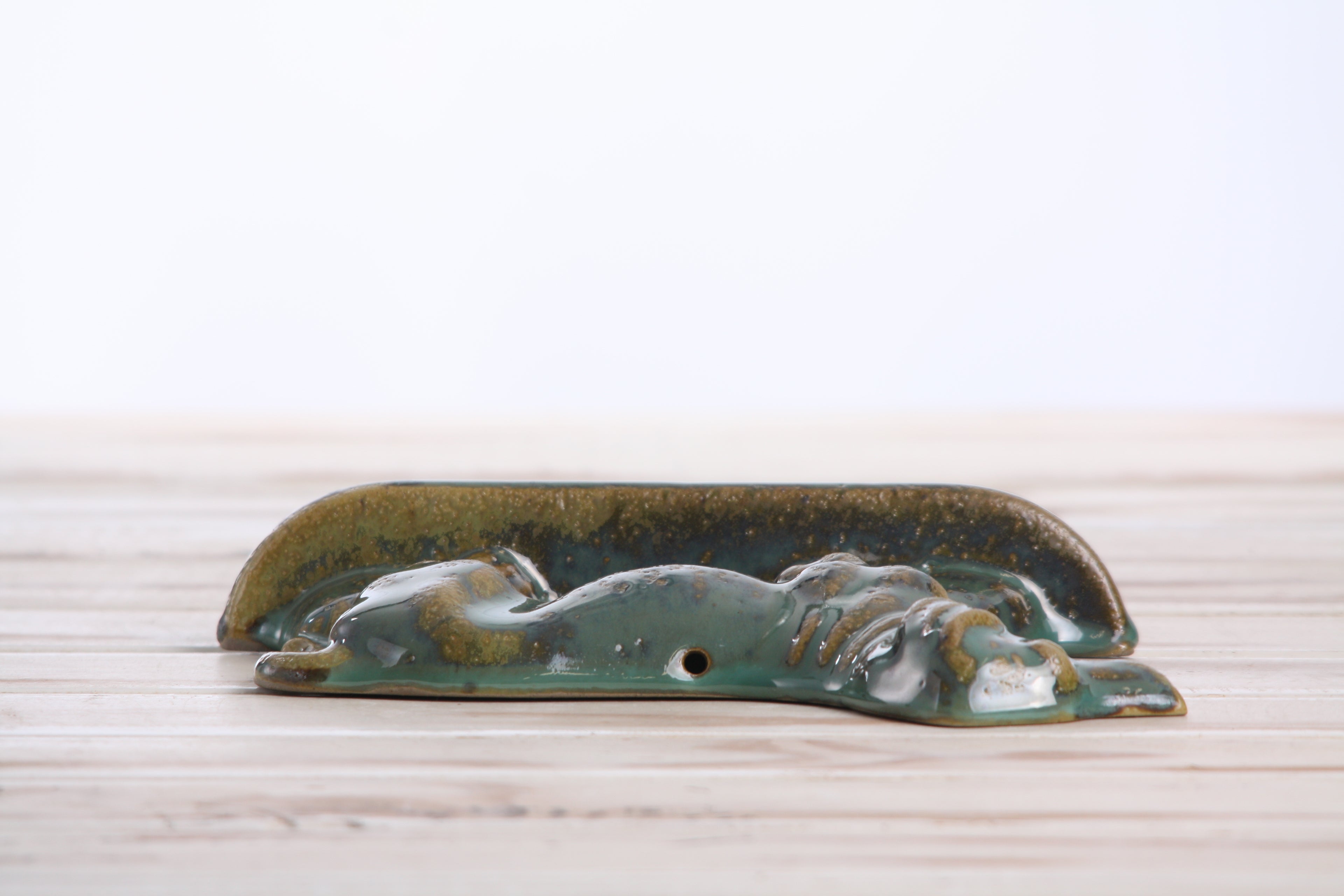 Willow Ceramics Dachshund Wall Hanging – Handmade Stoneware Ceramic Sausage Dog Wall Art with Metal Hanging Hook, High‑Fired Handmade Décor, Made in Colorado, USA (Seaweed 2025 Left)