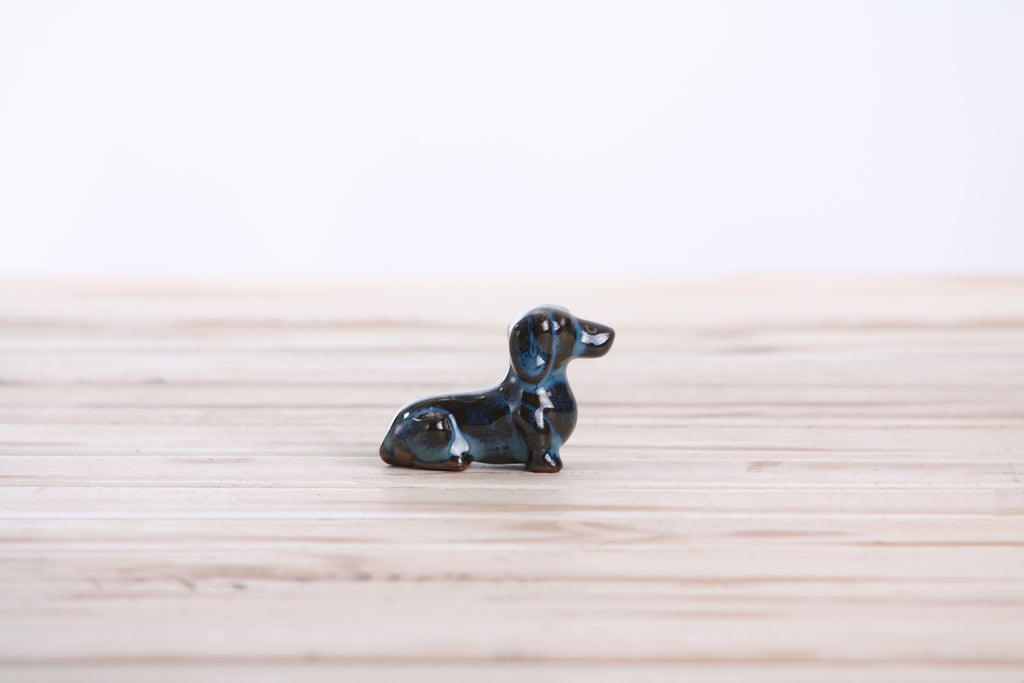 Willow Ceramics Butch the Dachshund Figurine – Mini Handmade Ceramic Dog Sculpture, High‑Fired Stoneware Décor, Made in Colorado, USA (Peacock)