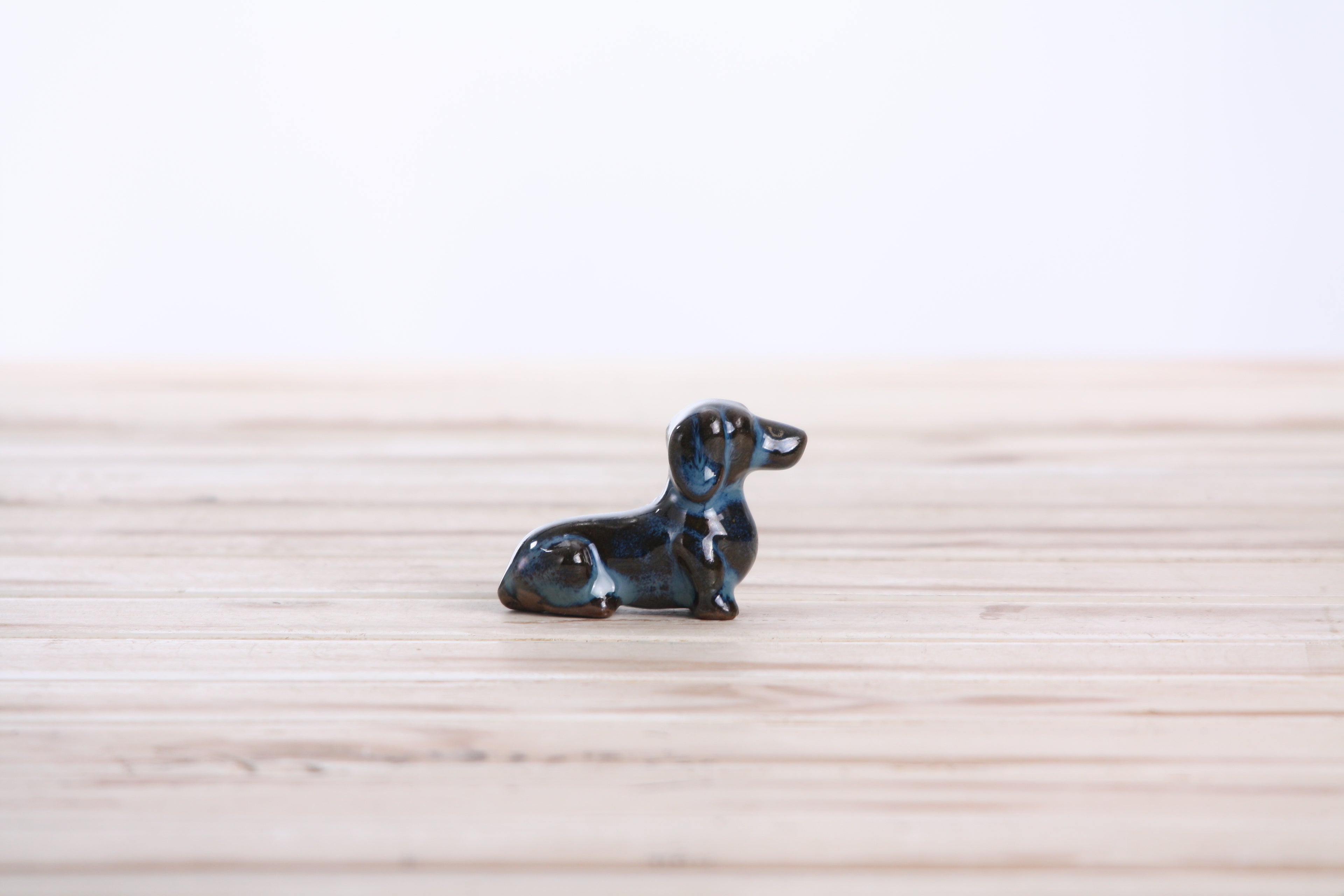 Willow Ceramics Butch the Dachshund Figurine – Mini Handmade Ceramic Dog Sculpture, High‑Fired Stoneware Décor, Made in Colorado, USA (Peacock)