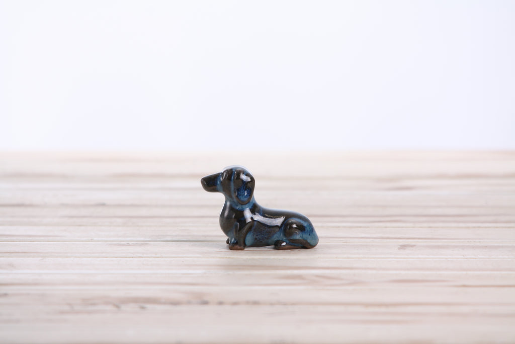 Willow Ceramics Butch the Dachshund Figurine – Mini Handmade Ceramic Dog Sculpture, High‑Fired Stoneware Décor, Made in Colorado, USA (Peacock)