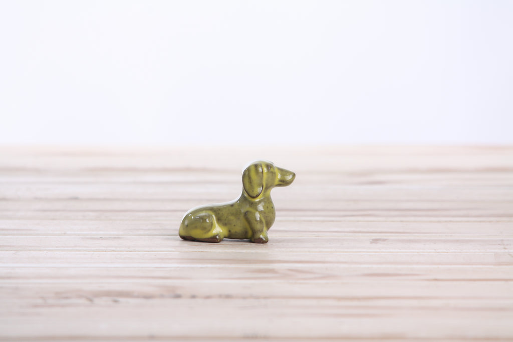 Willow Ceramics Butch the Dachshund Figurine – Mini Handmade Ceramic Dog Sculpture, High‑Fired Stoneware Décor, Made in Colorado, USA (Yellow)