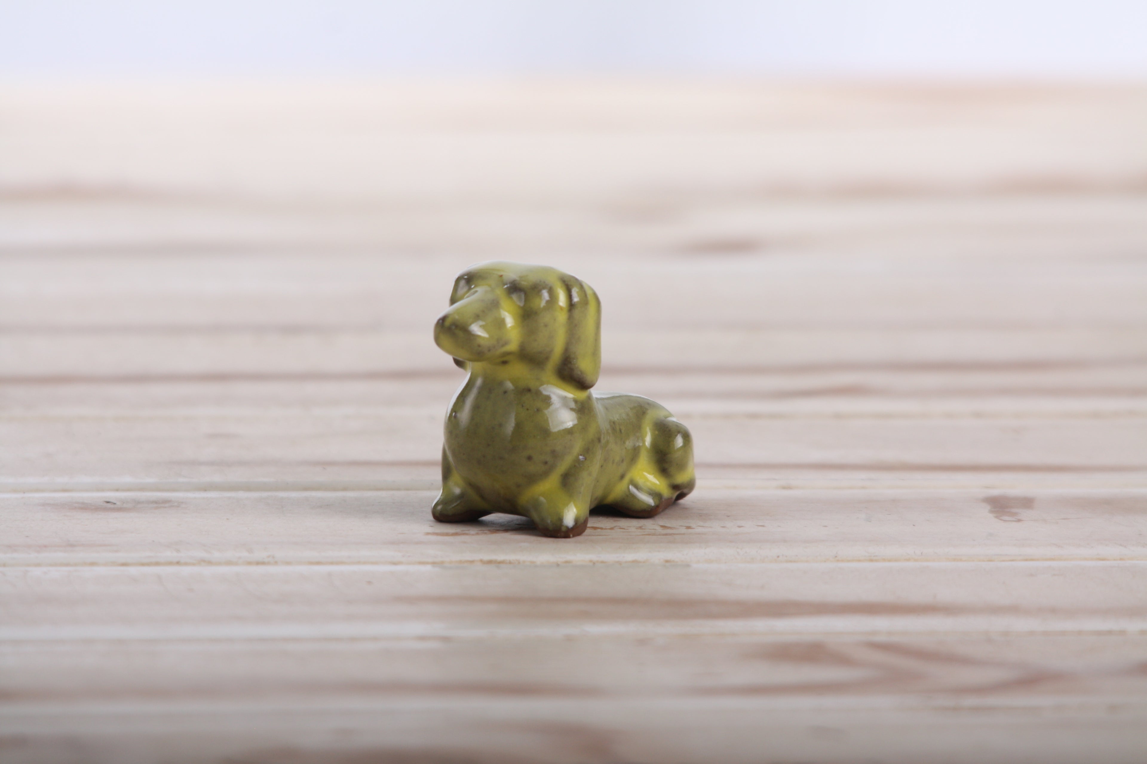 Willow Ceramics Butch the Dachshund Figurine – Mini Handmade Ceramic Dog Sculpture, High‑Fired Stoneware Décor, Made in Colorado, USA (Yellow)