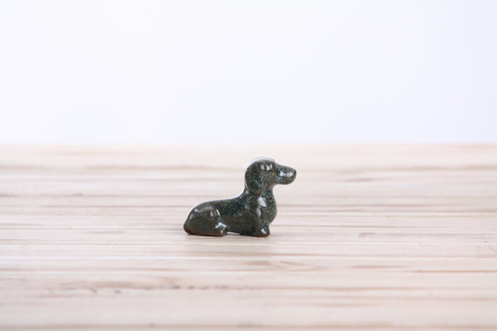 Willow Ceramics Butch the Dachshund Figurine – Mini Handmade Ceramic Dog Sculpture, High‑Fired Stoneware Décor, Made in Colorado, USA (Seaweed 2025)