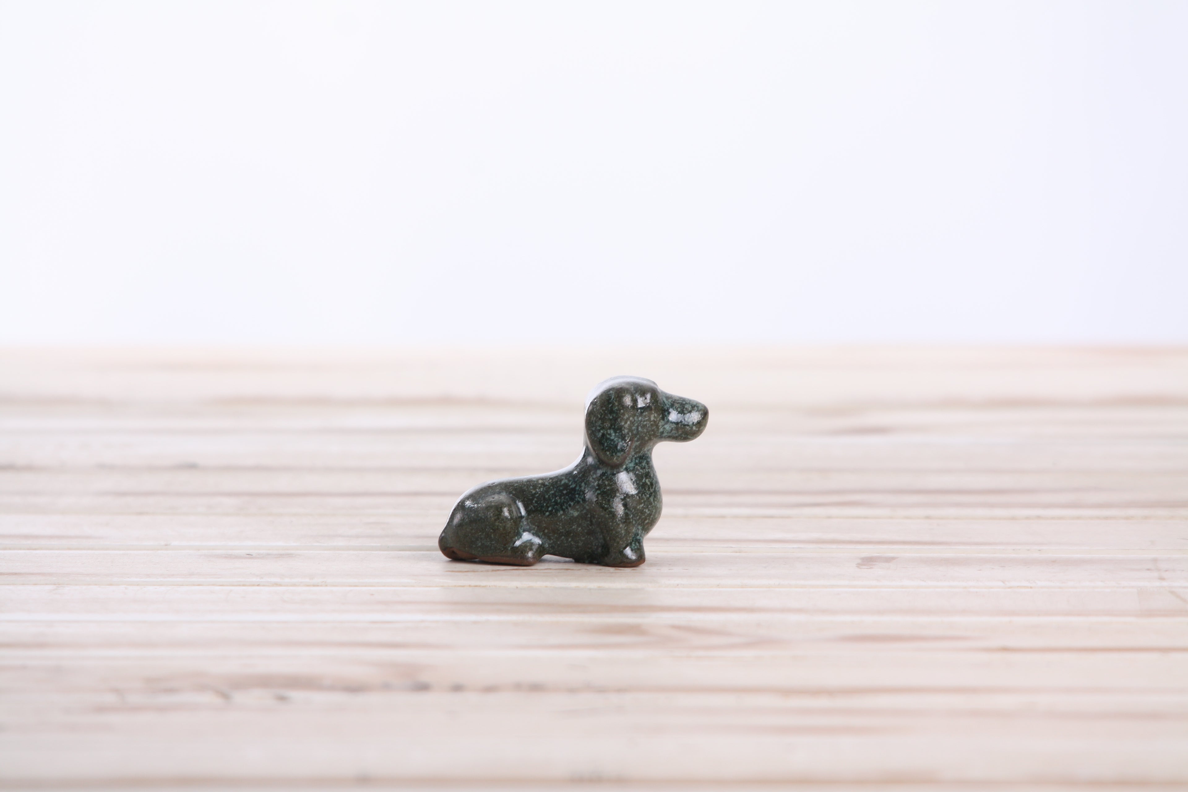 Willow Ceramics Butch the Dachshund Figurine – Mini Handmade Ceramic Dog Sculpture, High‑Fired Stoneware Décor, Made in Colorado, USA (Seaweed 2025)