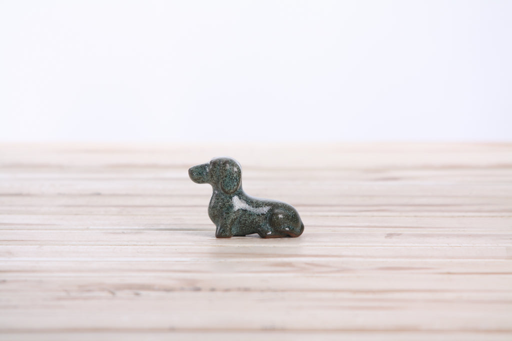 Willow Ceramics Butch the Dachshund Figurine – Mini Handmade Ceramic Dog Sculpture, High‑Fired Stoneware Décor, Made in Colorado, USA (Seaweed 2025)