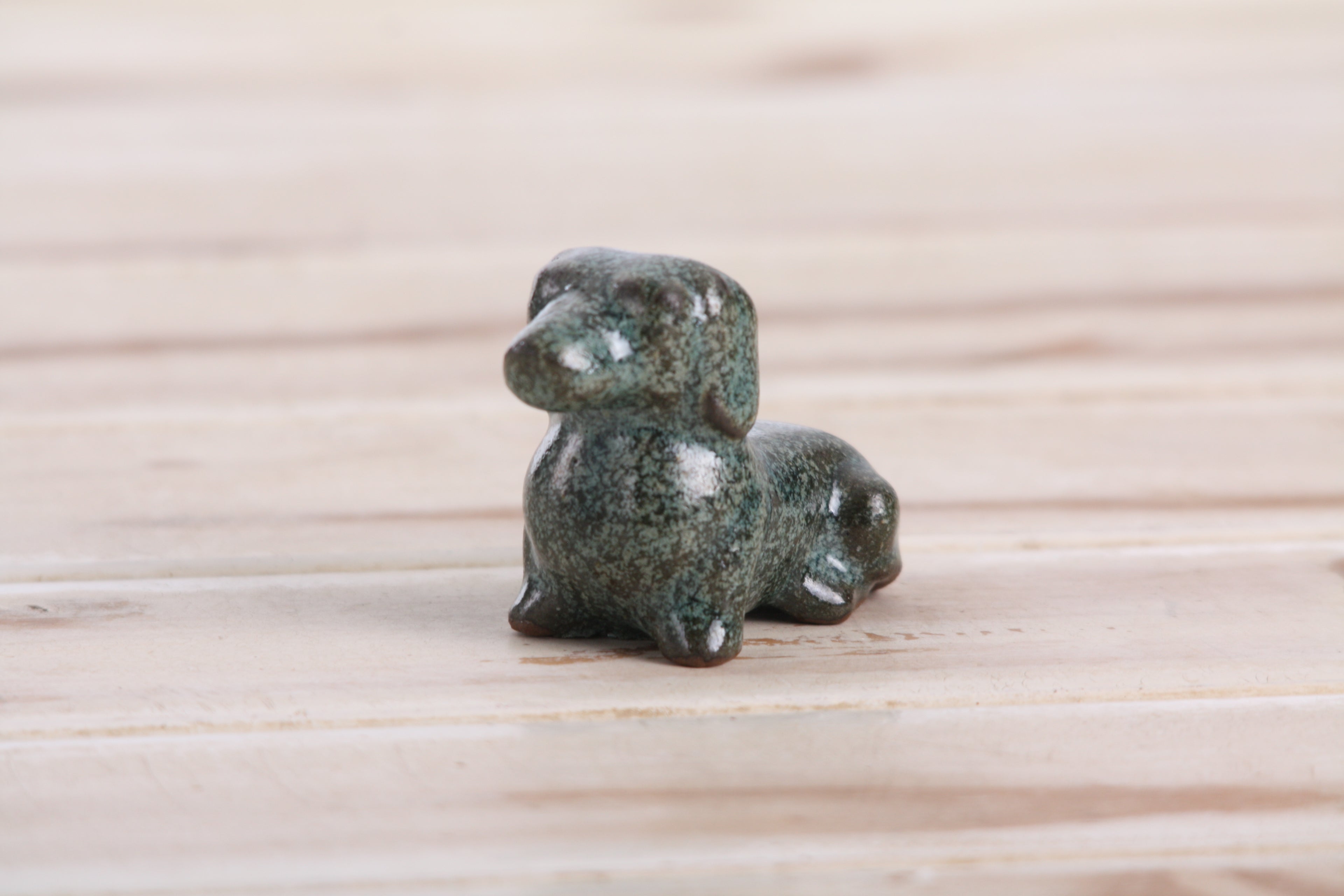 Willow Ceramics Butch the Dachshund Figurine – Mini Handmade Ceramic Dog Sculpture, High‑Fired Stoneware Décor, Made in Colorado, USA (Seaweed 2025)