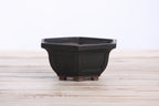 Willow Bonsai Ceramics Hexagonal Windowed Bonsai Pot 5 Inch – Semi‑Cascade Planter, High‑Fired Frost‑Proof Stoneware with Drainage & Wiring Holes, Handmade in USA (Matt Black)