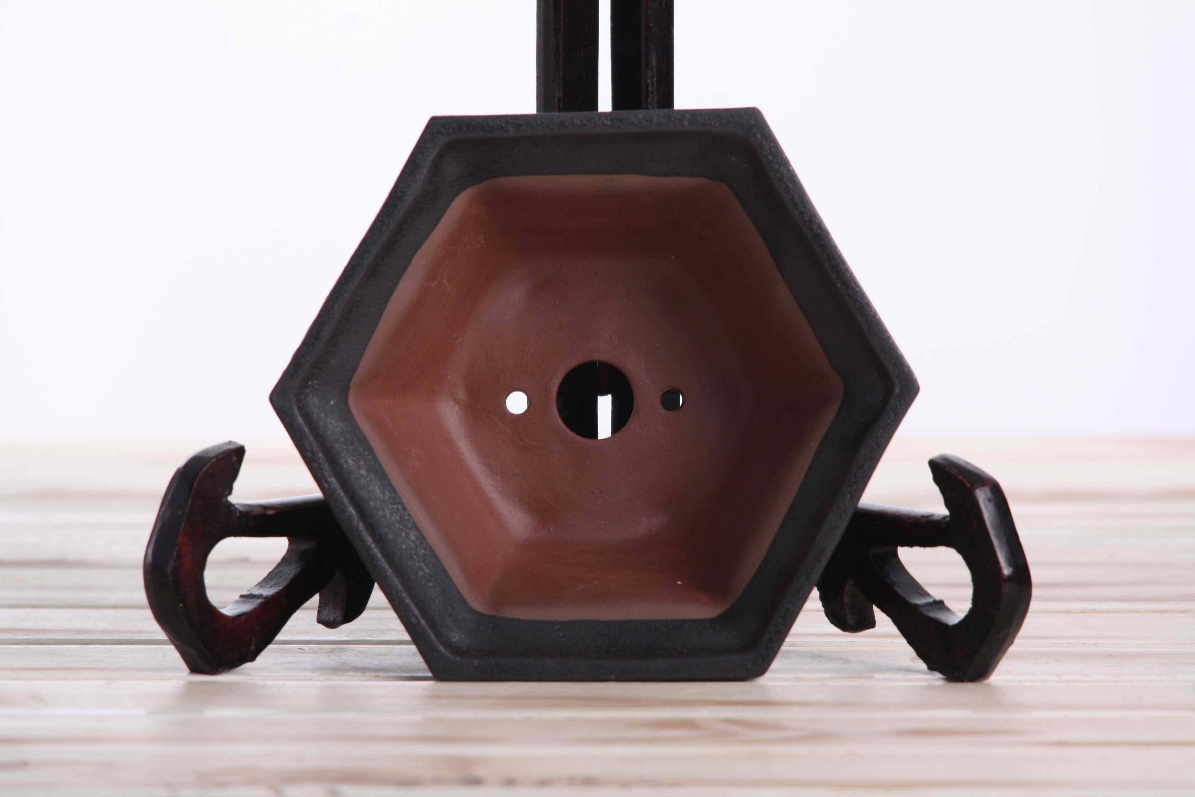 Willow Bonsai Ceramics Hexagonal Windowed Bonsai Pot 5 Inch – Semi‑Cascade Planter, High‑Fired Frost‑Proof Stoneware with Drainage & Wiring Holes, Handmade in USA (Matt Black)