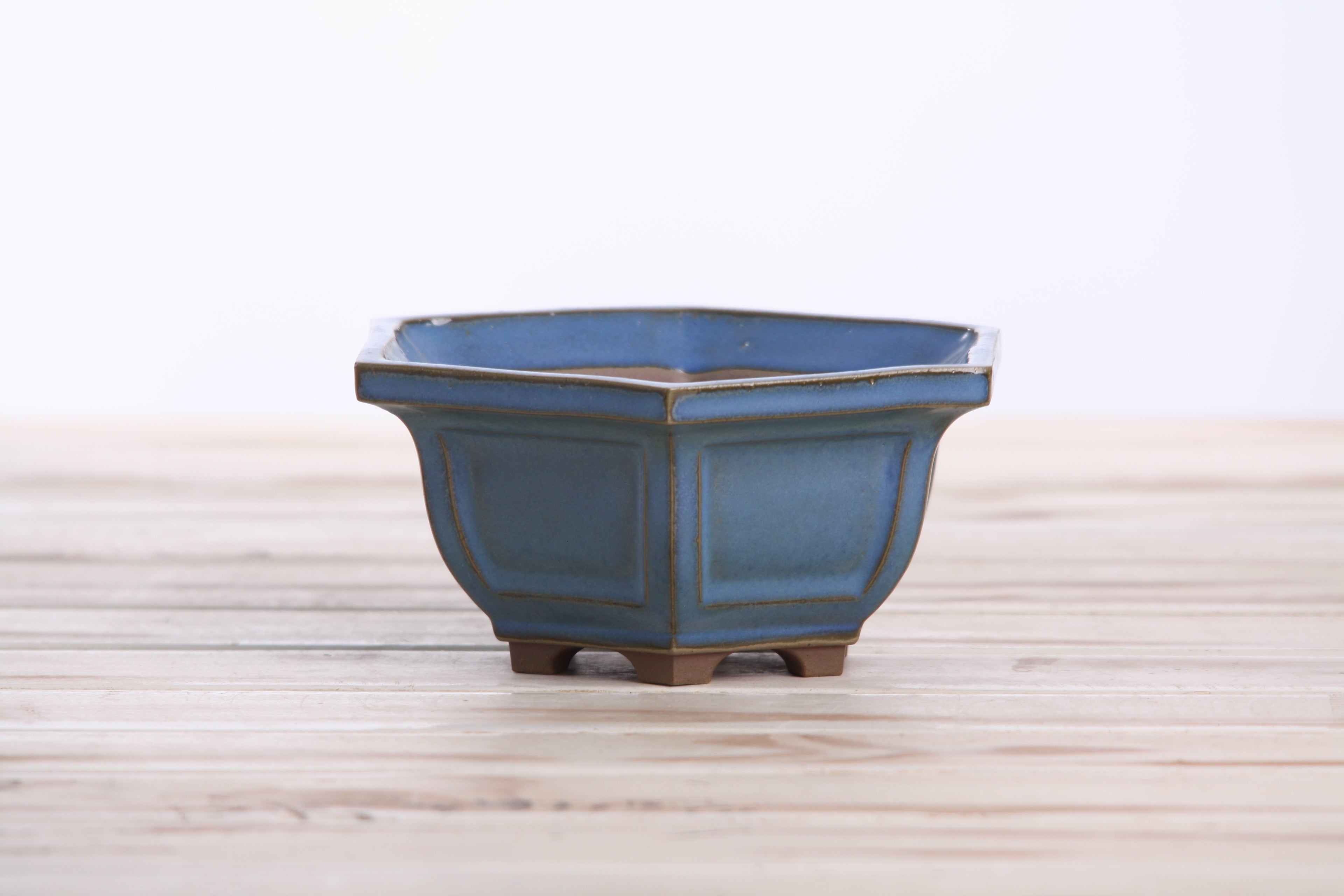 Willow Bonsai Ceramics Hexagonal Windowed Bonsai Pot 5 Inch – Semi‑Cascade Planter, High‑Fired Frost‑Proof Stoneware with Drainage & Wiring Holes, Handmade in USA (Peacock 2023)