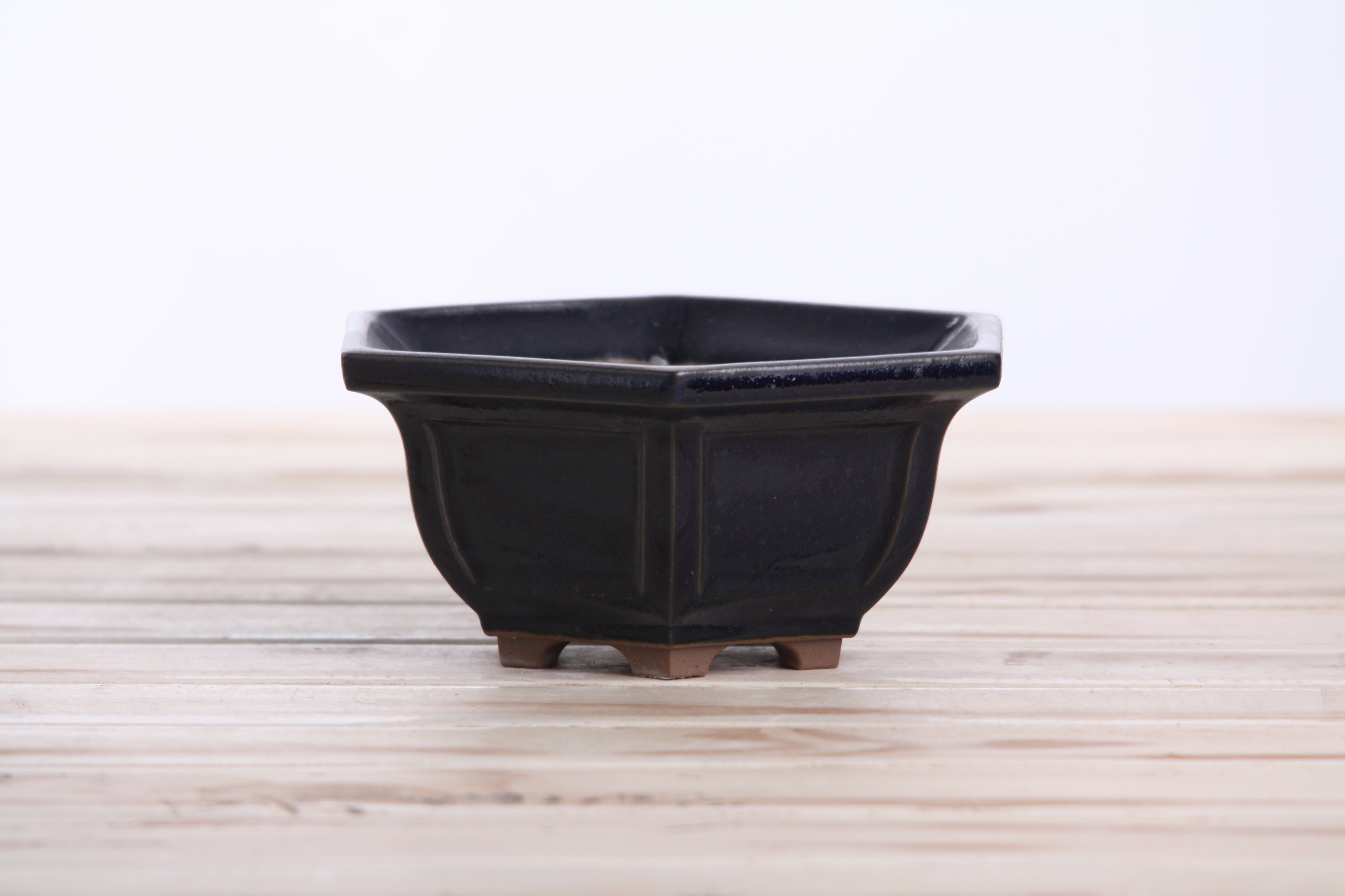 Willow Bonsai Ceramics Hexagonal Windowed Bonsai Pot 5 Inch – Semi‑Cascade Planter, High‑Fired Frost‑Proof Stoneware with Drainage & Wiring Holes, Handmade in USA (Ruri)