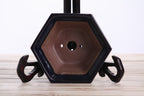 Willow Bonsai Ceramics Hexagonal Windowed Bonsai Pot 5 Inch – Semi‑Cascade Planter, High‑Fired Frost‑Proof Stoneware with Drainage & Wiring Holes, Handmade in USA (Ruri)
