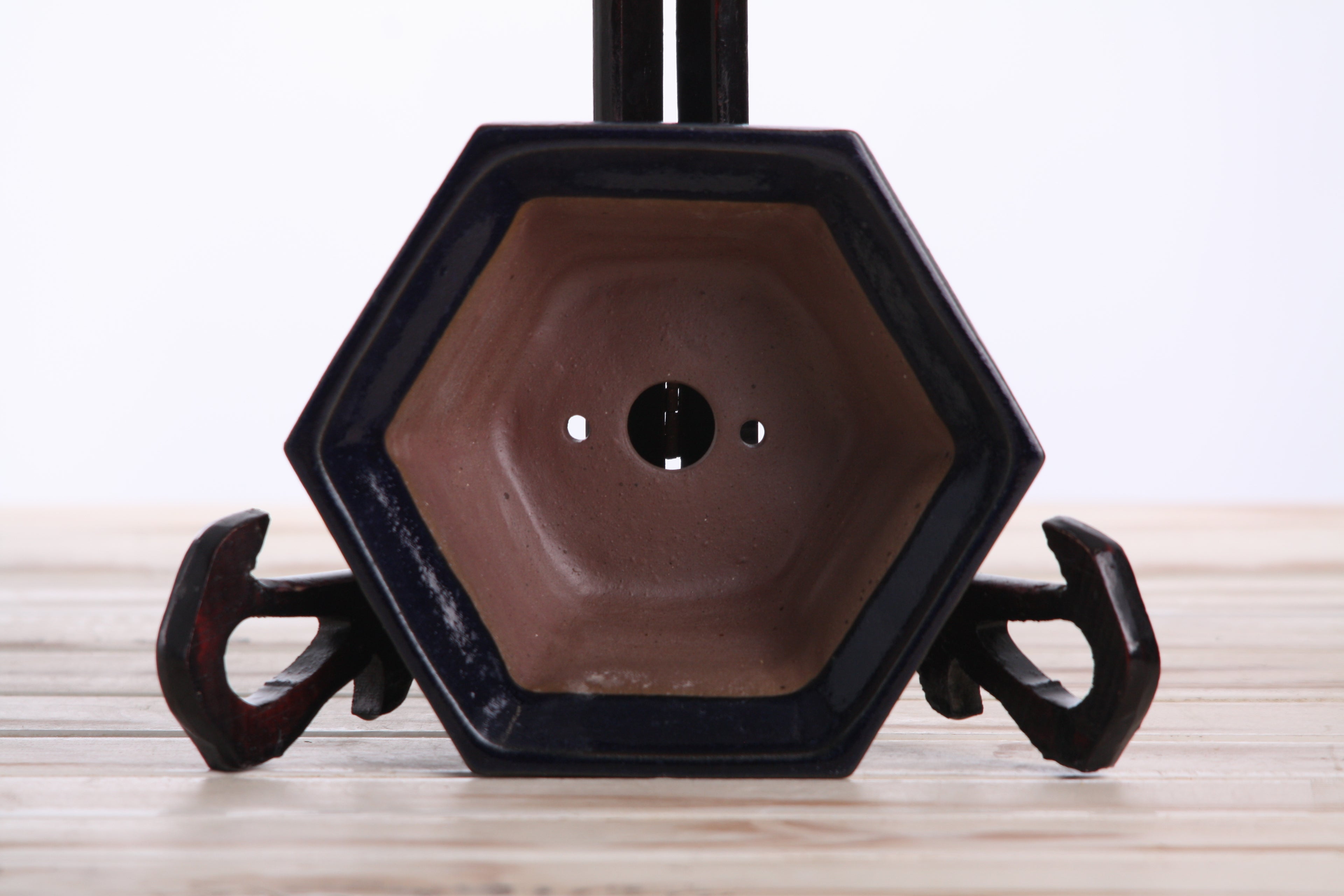 Willow Bonsai Ceramics Hexagonal Windowed Bonsai Pot 5 Inch – Semi‑Cascade Planter, High‑Fired Frost‑Proof Stoneware with Drainage & Wiring Holes, Handmade in USA (Ruri)
