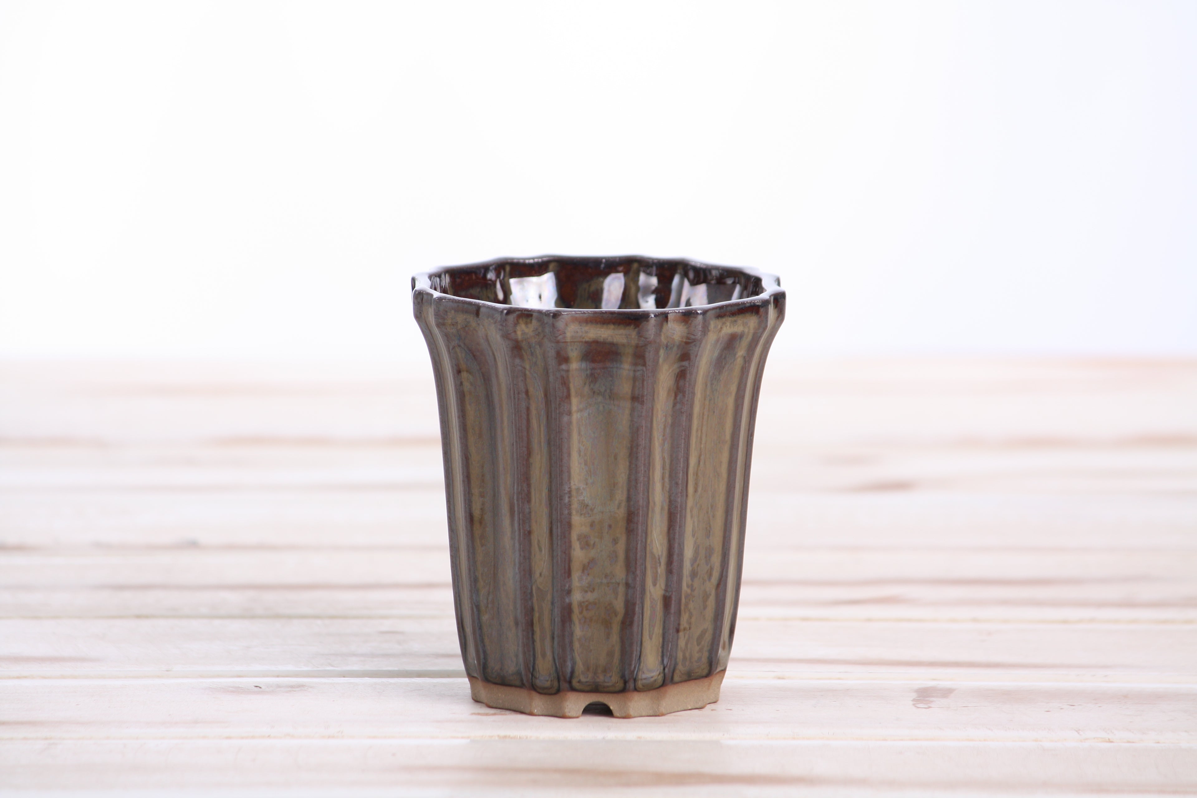 Willow Bonsai Ceramics Flower Design Cascade Bonsai Pot 3 Inch – Elegant Tall Ceramic Bonsai & Succulent Planter, High‑Fired Frost‑Proof Stoneware with Drainage & Wiring Holes, Handmade in USA (Dark Honey)