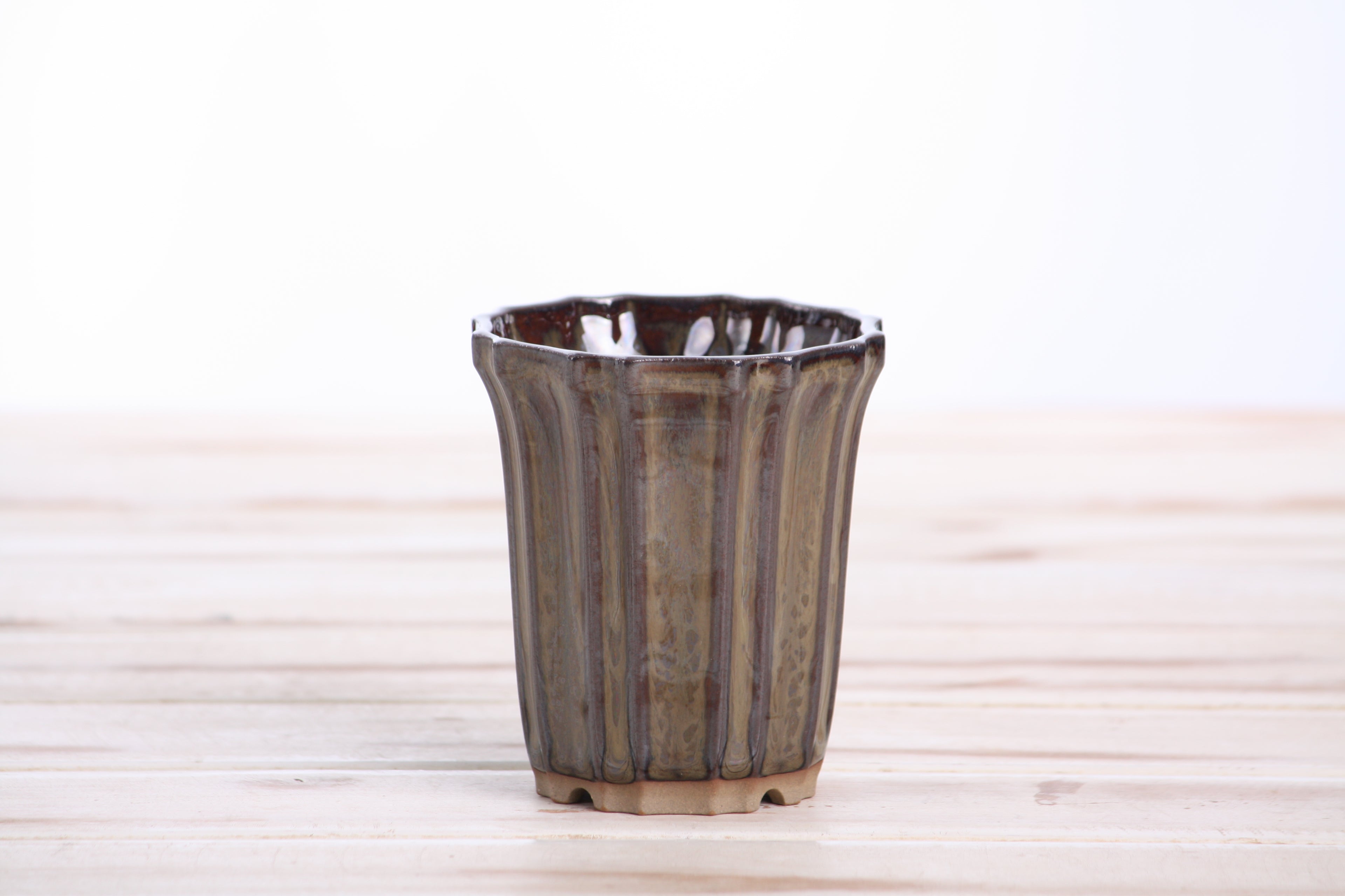 Willow Bonsai Ceramics Flower Design Cascade Bonsai Pot 3 Inch – Elegant Tall Ceramic Bonsai & Succulent Planter, High‑Fired Frost‑Proof Stoneware with Drainage & Wiring Holes, Handmade in USA (Dark Honey)