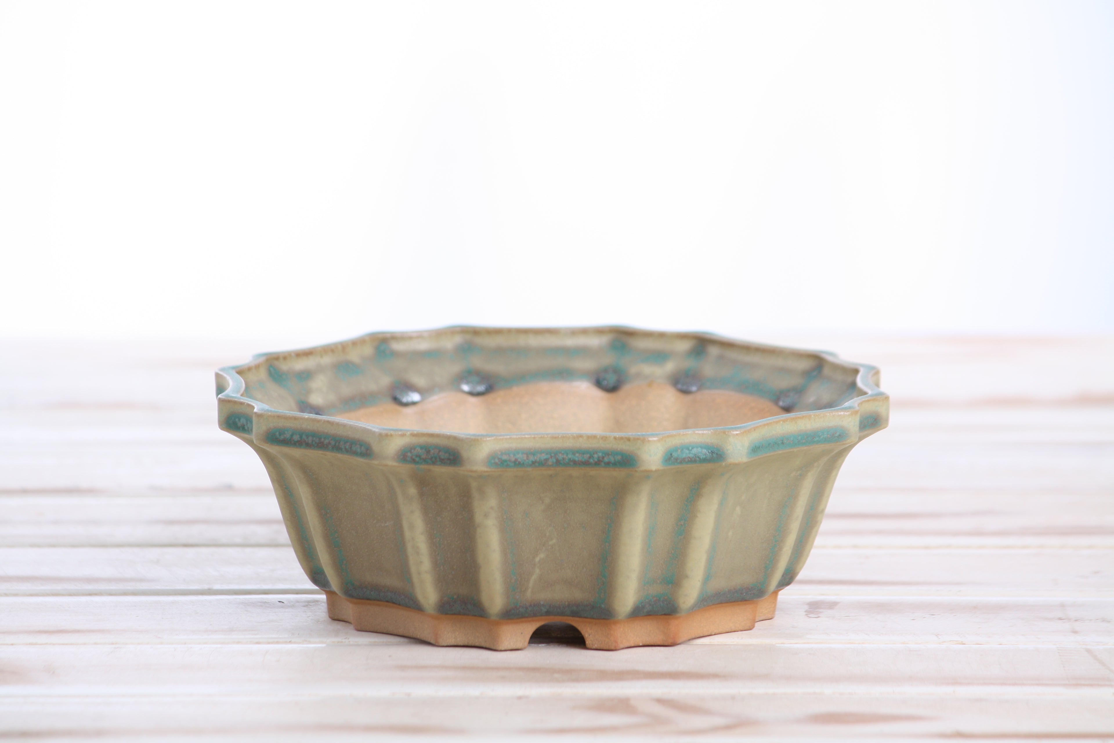 Willow Bonsai Ceramics Flower Design Bonsai Pot 6.5 Inch – Elegant Ceramic Bonsai & Succulent Planter, High‑Fired Frost‑Proof Stoneware with Drainage & Wiring Holes, Handmade in USA (Speckled Moss)