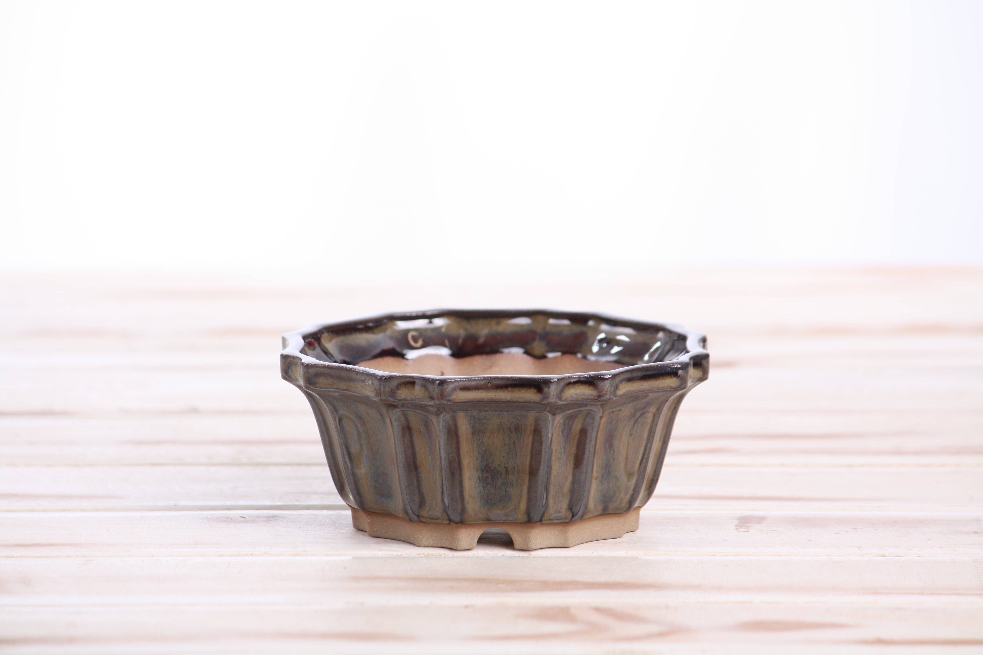Willow Bonsai Ceramics Flower Design Bonsai Pot 4.5 Inch – Elegant Ceramic Bonsai & Succulent Planter, High‑Fired Frost‑Proof Stoneware with Drainage & Wiring Holes, Handmade in USA (Dark Honey)