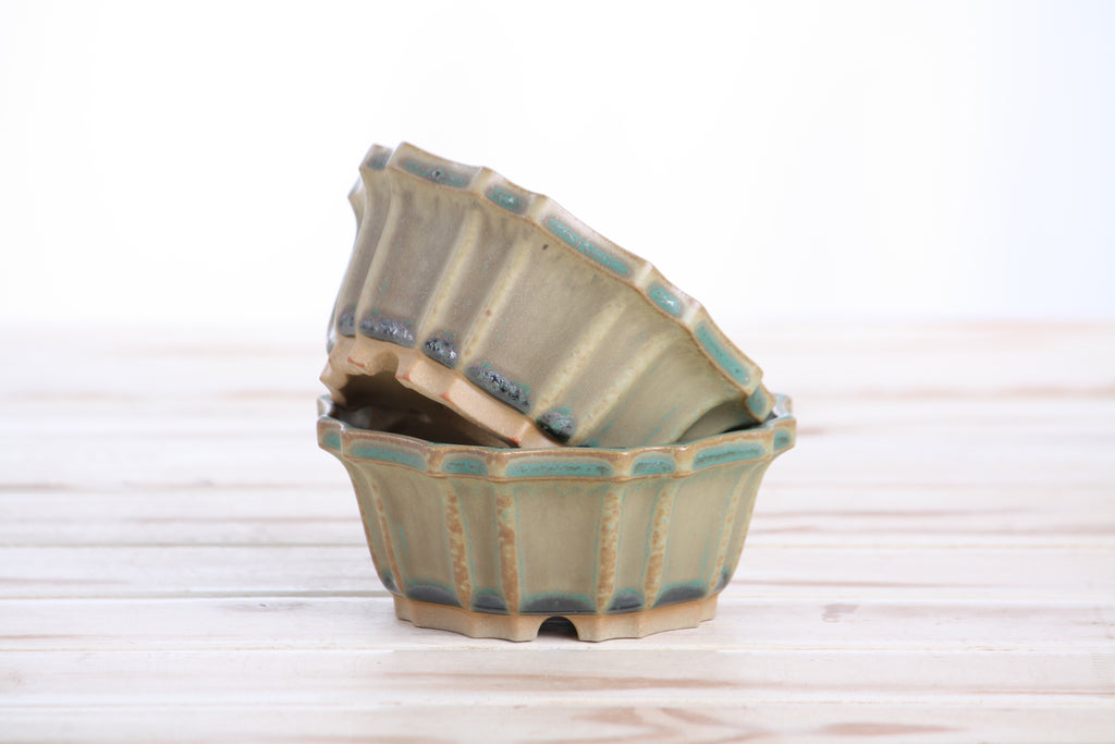 Willow Bonsai Ceramics Flower Design Bonsai Pot 4.5 Inch – Elegant Ceramic Bonsai & Succulent Planter, High‑Fired Frost‑Proof Stoneware with Drainage & Wiring Holes, Handmade in USA (Speckled Moss)