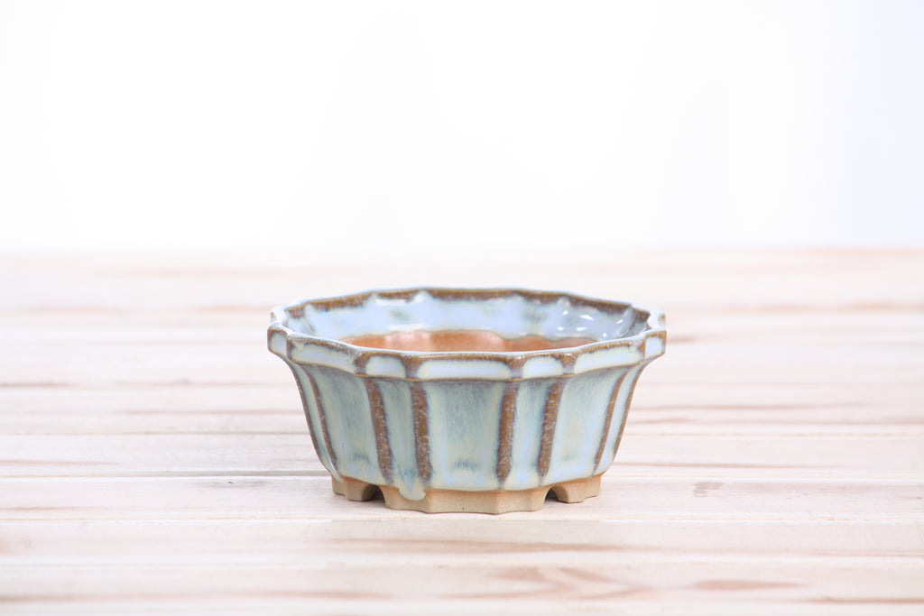 Willow Bonsai Ceramics Flower Design Bonsai Pot 4.5 Inch – Elegant Ceramic Bonsai & Succulent Planter, High‑Fired Frost‑Proof Stoneware with Drainage & Wiring Holes, Handmade in USA (Glacier)