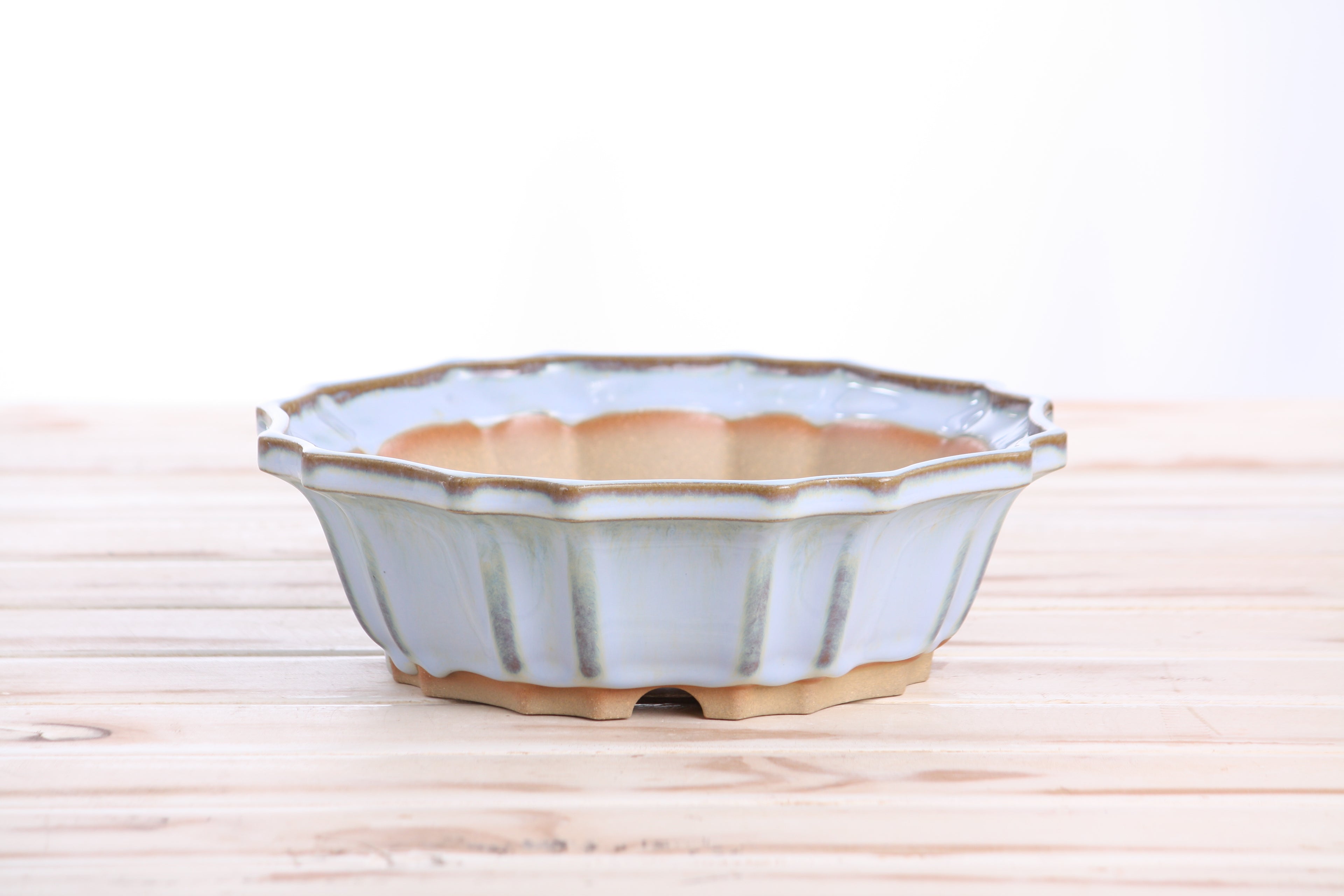 Willow Bonsai Ceramics Flower Design Bonsai Pot 8 Inch – Elegant Ceramic Bonsai & Succulent Planter, High‑Fired Frost‑Proof Stoneware with Drainage & Wiring Holes, Handmade in USA (Glacier)