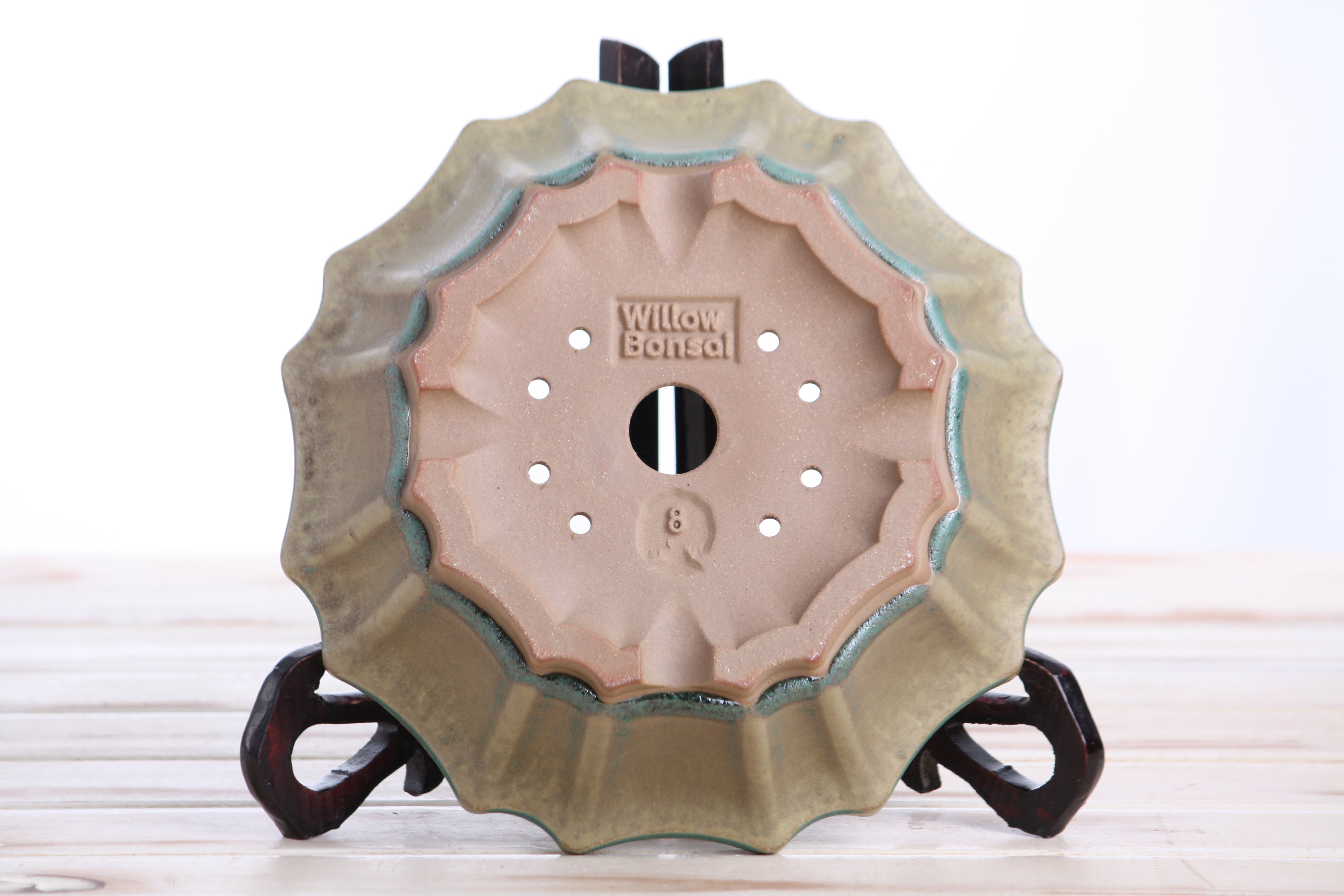 Willow Bonsai Ceramics Flower Design Bonsai Pot 8 Inch – Elegant Ceramic Bonsai & Succulent Planter, High‑Fired Frost‑Proof Stoneware with Drainage & Wiring Holes, Handmade in USA (Speckled Moss)