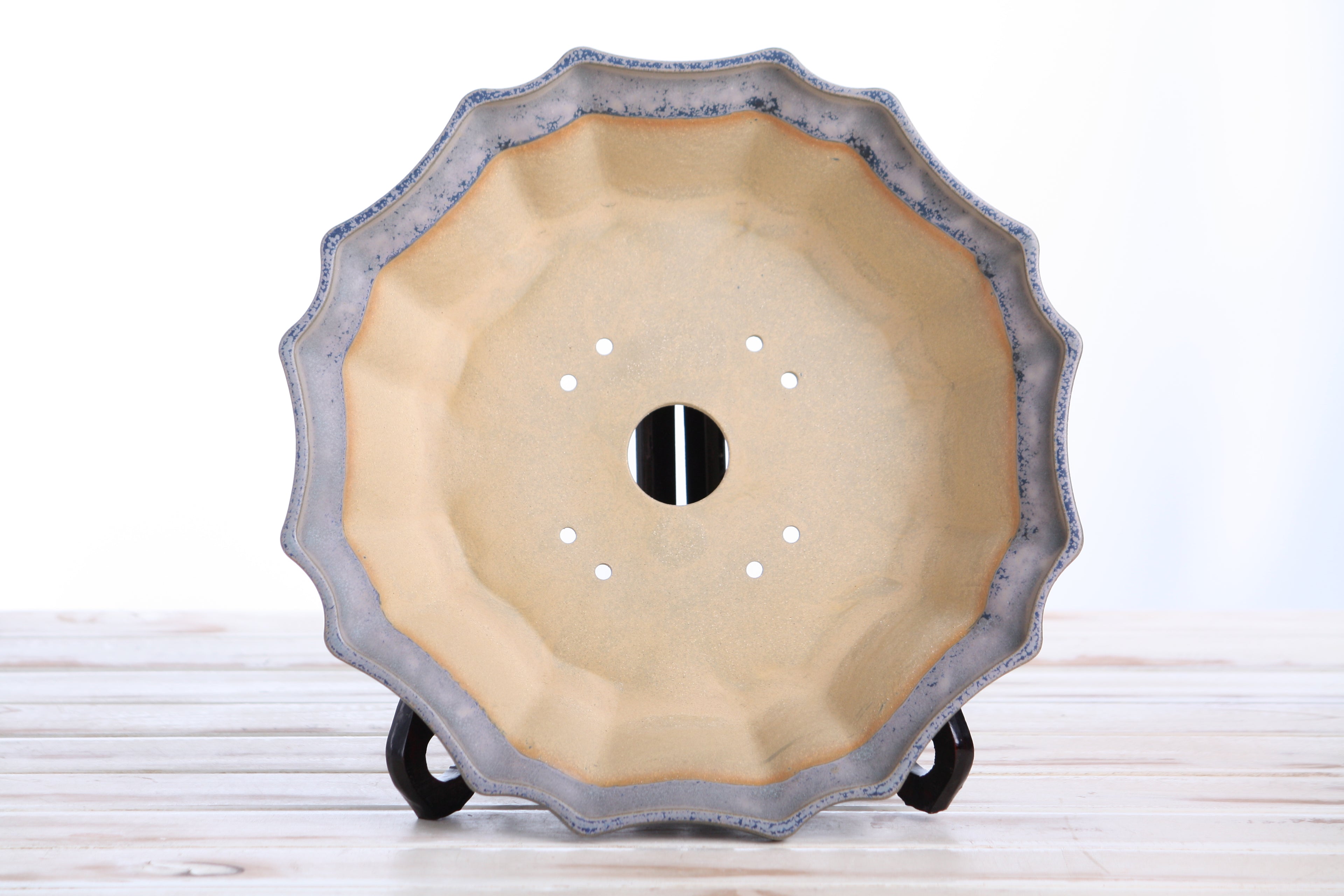 Willow Bonsai Ceramics Flower Design Bonsai Pot 10 Inch – Elegant Ceramic Bonsai & Succulent Planter, High‑Fired Frost‑Proof Stoneware with Drainage & Wiring Holes, Handmade in USA (Ocean)