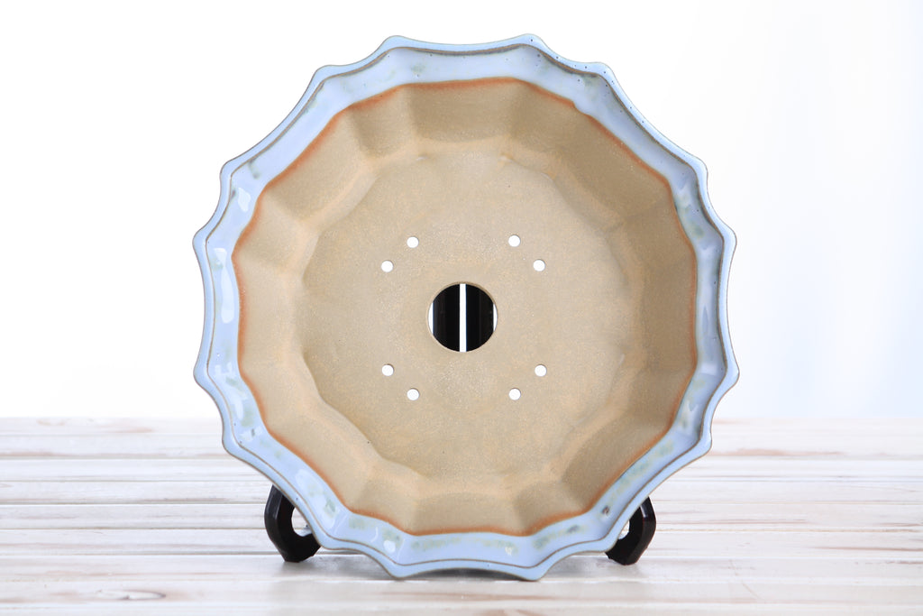 Willow Bonsai Ceramics Flower Design Bonsai Pot 10 Inch – Elegant Ceramic Bonsai & Succulent Planter, High‑Fired Frost‑Proof Stoneware with Drainage & Wiring Holes, Handmade in USA (Glacier)